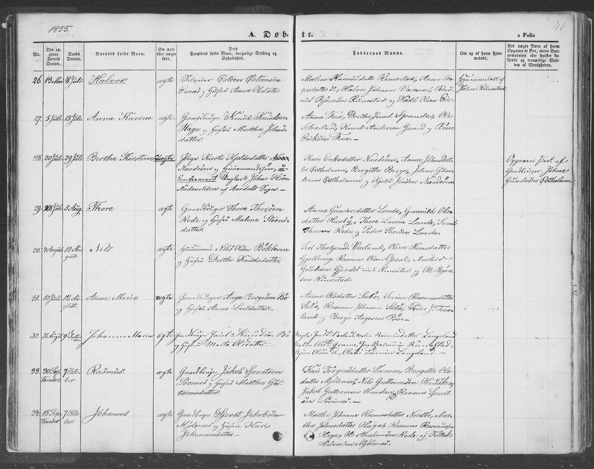Finnøy sokneprestkontor, AV/SAST-A-101825/H/Ha/Haa/L0007: Ministerialbok nr. A 7, 1847-1862, s. 46