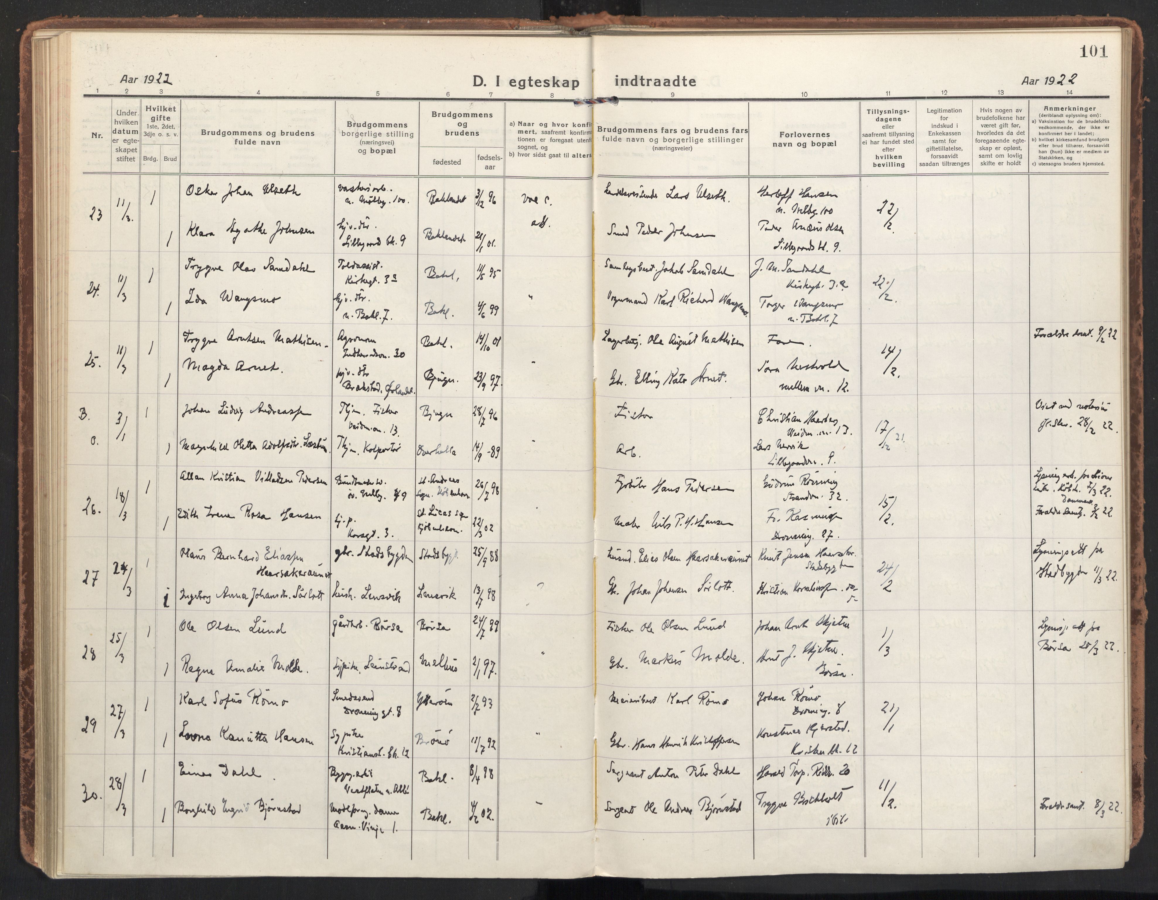 Ministerialprotokoller, klokkerbøker og fødselsregistre - Sør-Trøndelag, AV/SAT-A-1456/604/L0206: Ministerialbok nr. 604A26, 1917-1931, s. 101