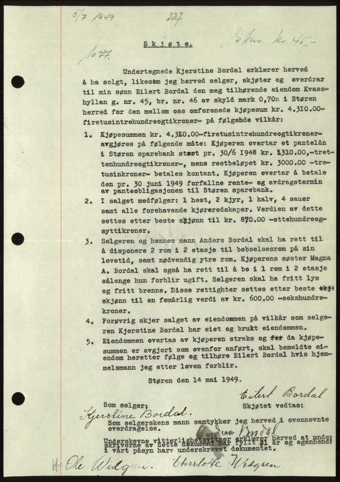 Gauldal sorenskriveri, SAT/A-0014/1/2/2C: Pantebok nr. A8, 1949-1949, Dagboknr: 1077/1949