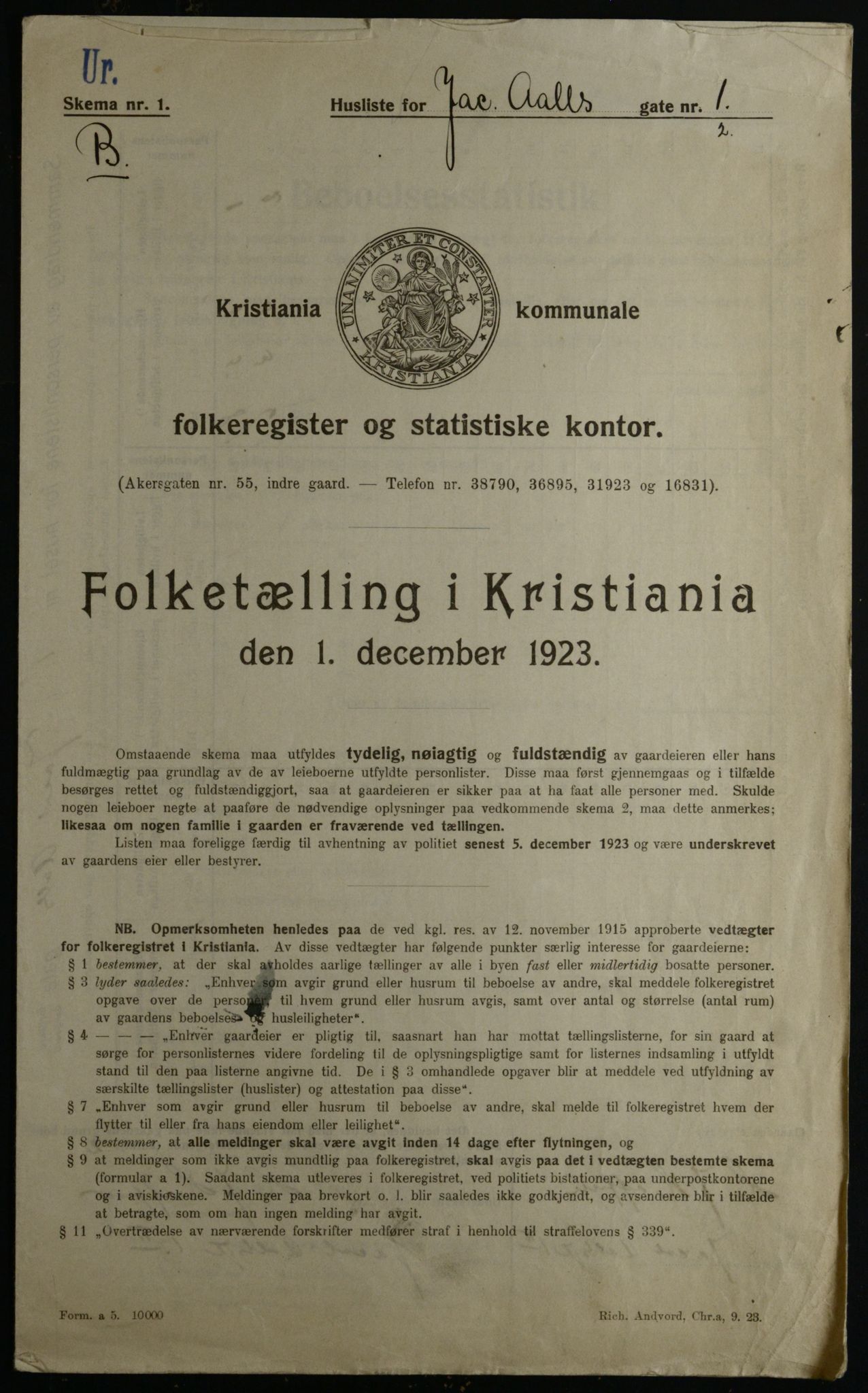 OBA, Kommunal folketelling 1.12.1923 for Kristiania, 1923, s. 49870