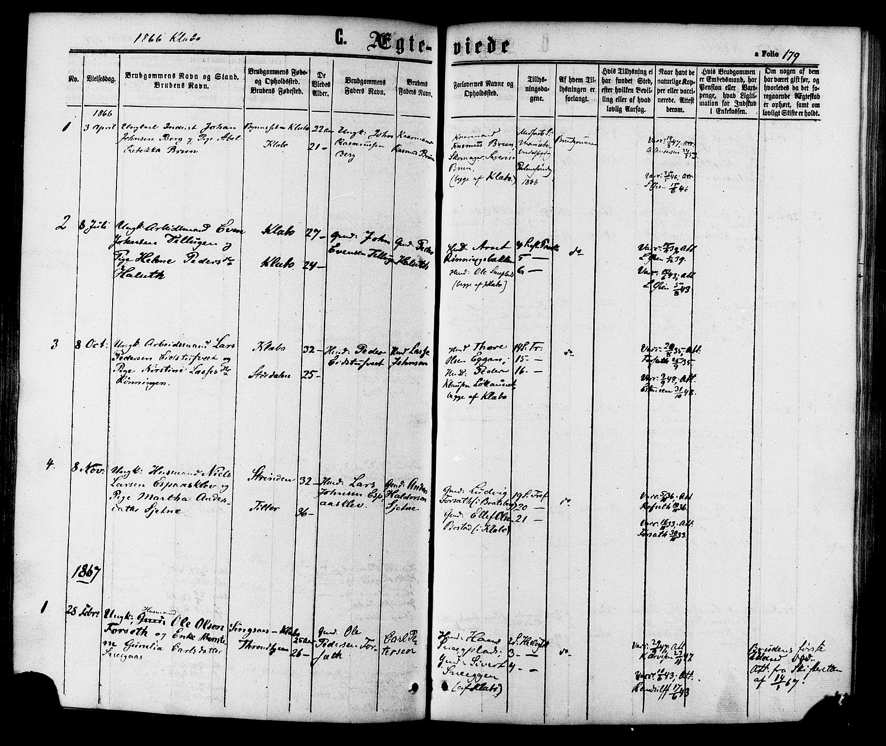 Ministerialprotokoller, klokkerbøker og fødselsregistre - Sør-Trøndelag, SAT/A-1456/618/L0442: Ministerialbok nr. 618A06 /1, 1863-1879, s. 179