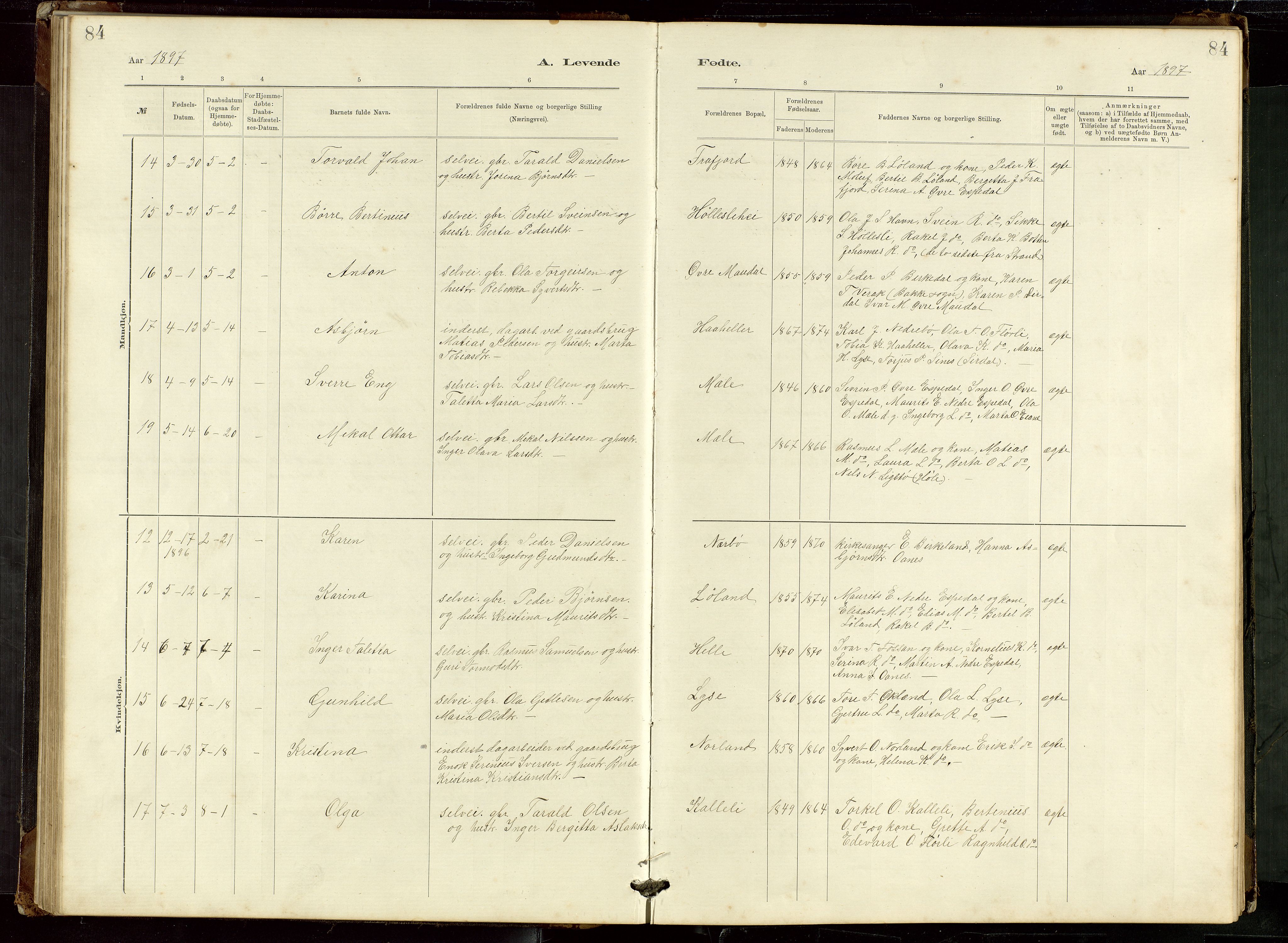 Høgsfjord sokneprestkontor, AV/SAST-A-101624/H/Ha/Hab/L0009: Klokkerbok nr. B 9, 1883-1920, s. 84