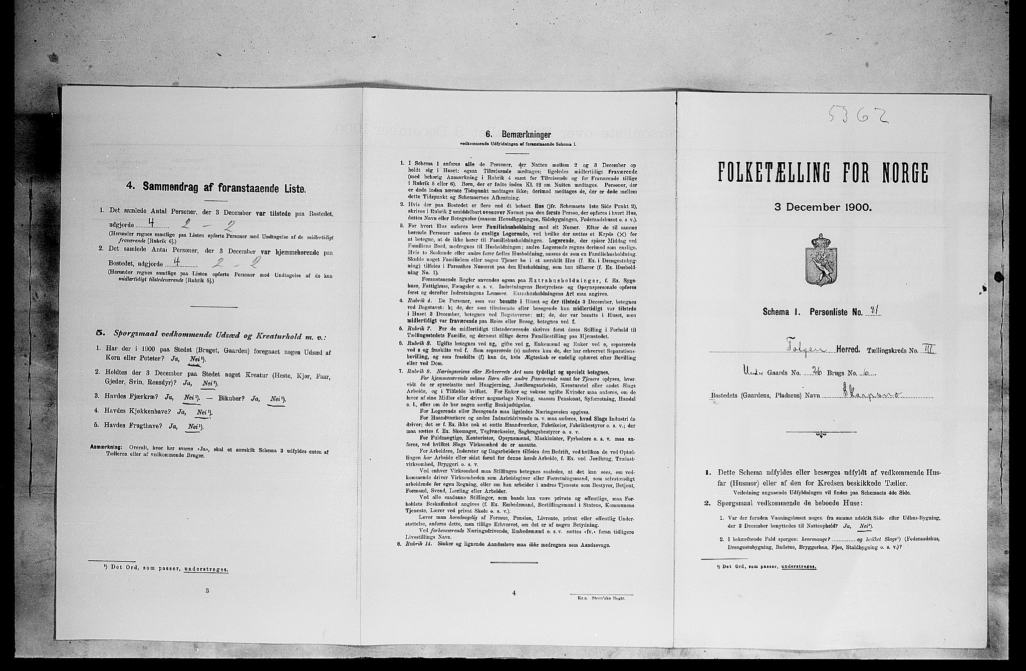 SAH, Folketelling 1900 for 0436 Tolga herred, 1900, s. 356