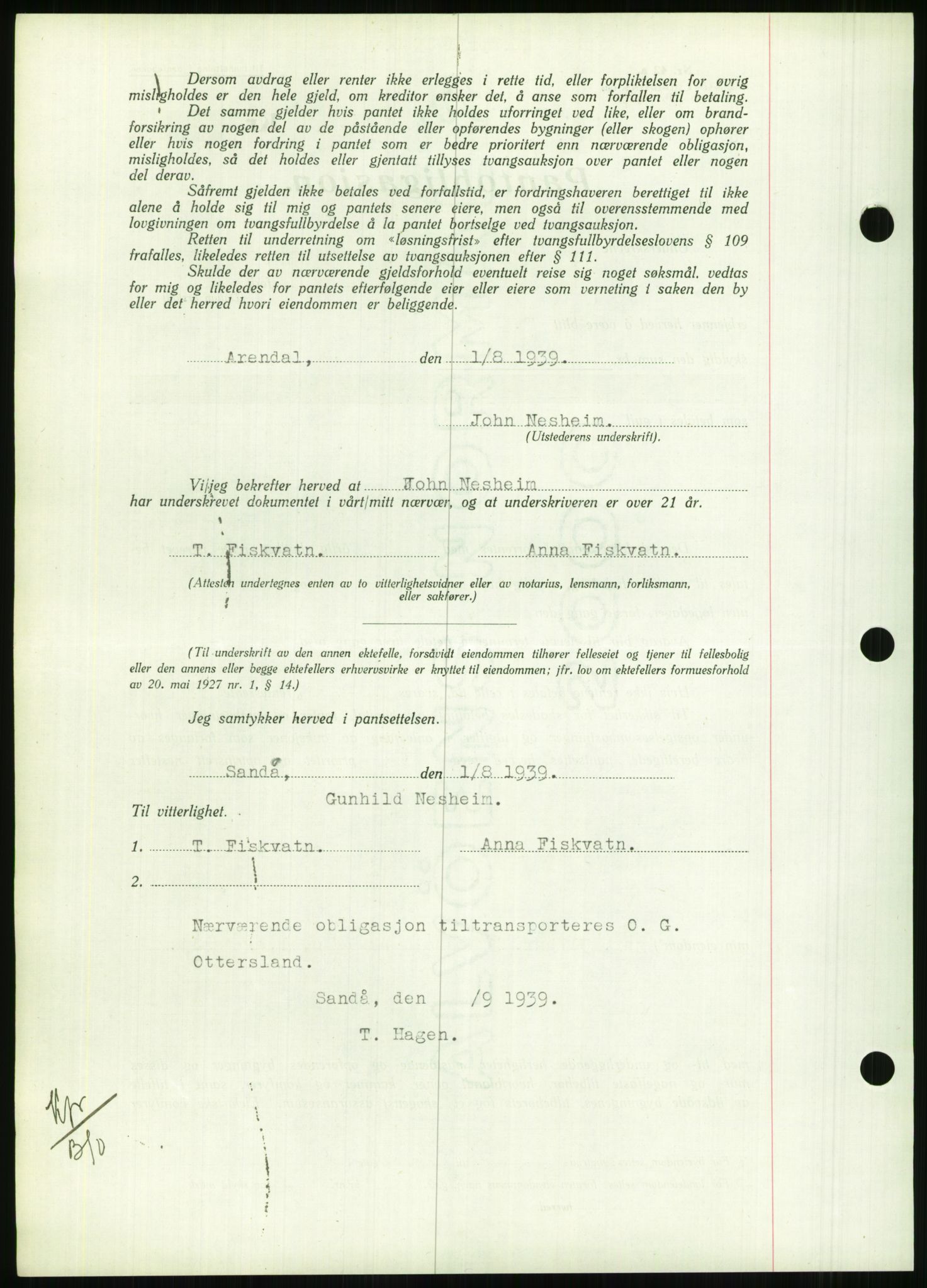 Nedenes sorenskriveri, AV/SAK-1221-0006/G/Gb/Gbb/L0001: Pantebok nr. I, 1939-1942, Dagboknr: 293/1940