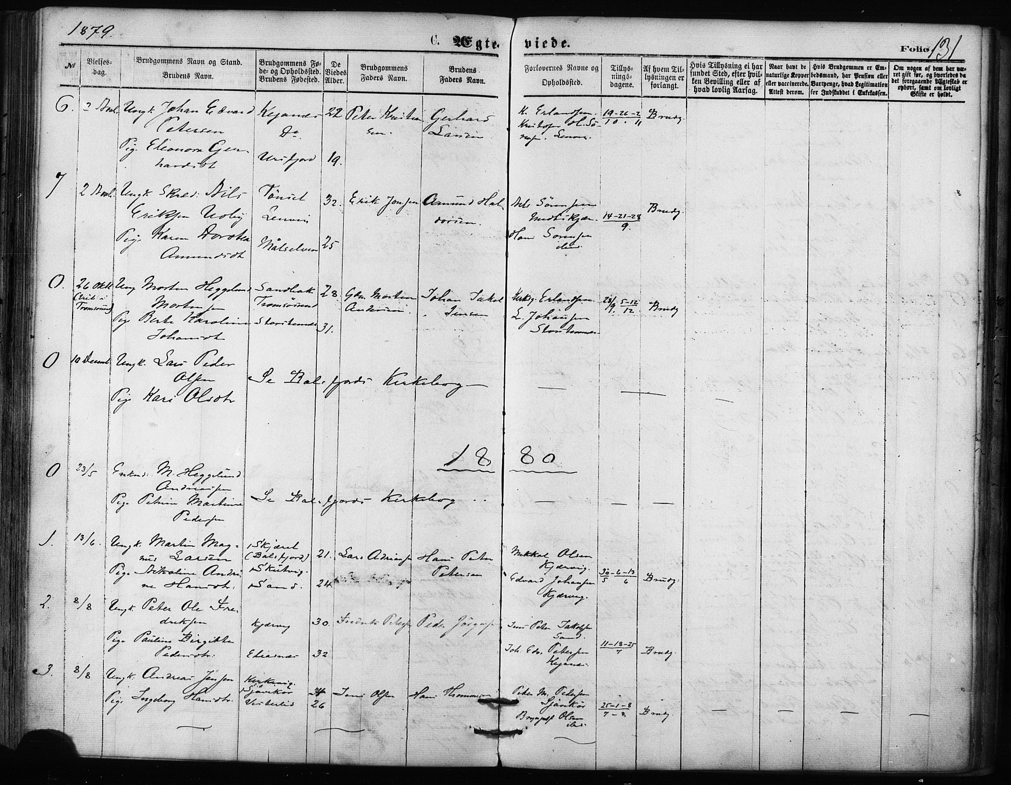 Balsfjord sokneprestembete, AV/SATØ-S-1303/G/Gaa/L0002kirke: Ministerialbok nr. 2, 1871-1886, s. 131