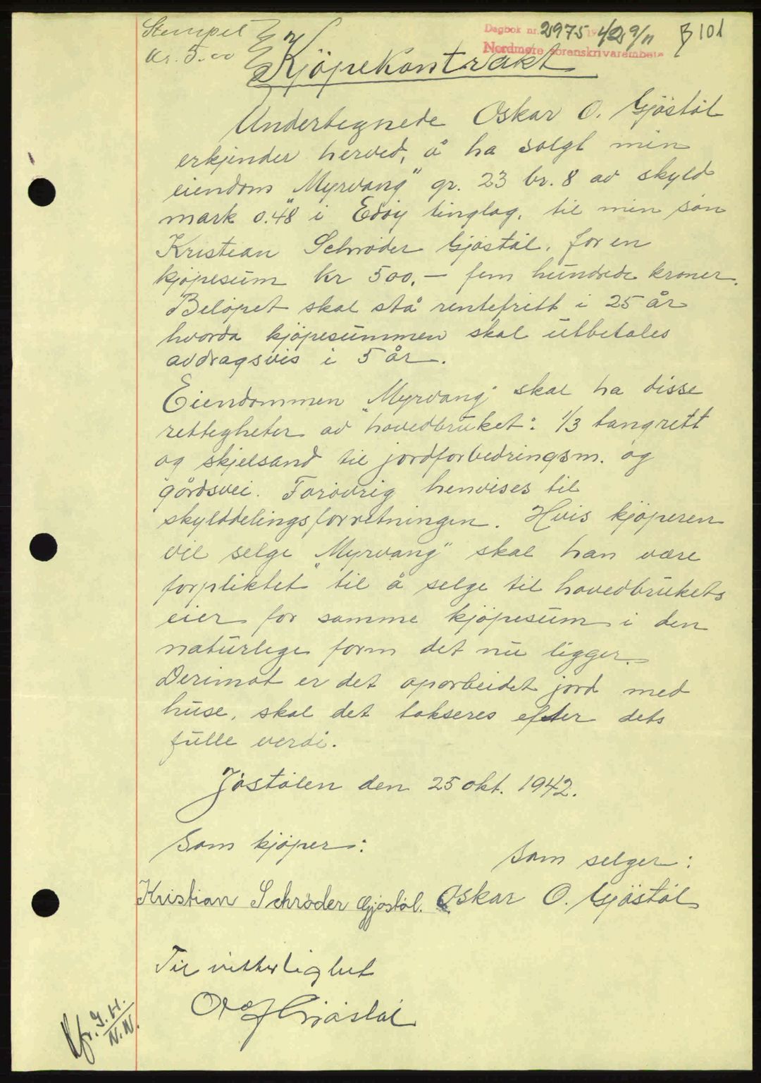 Nordmøre sorenskriveri, SAT/A-4132/1/2/2Ca: Pantebok nr. B90, 1942-1943, Dagboknr: 2975/1942