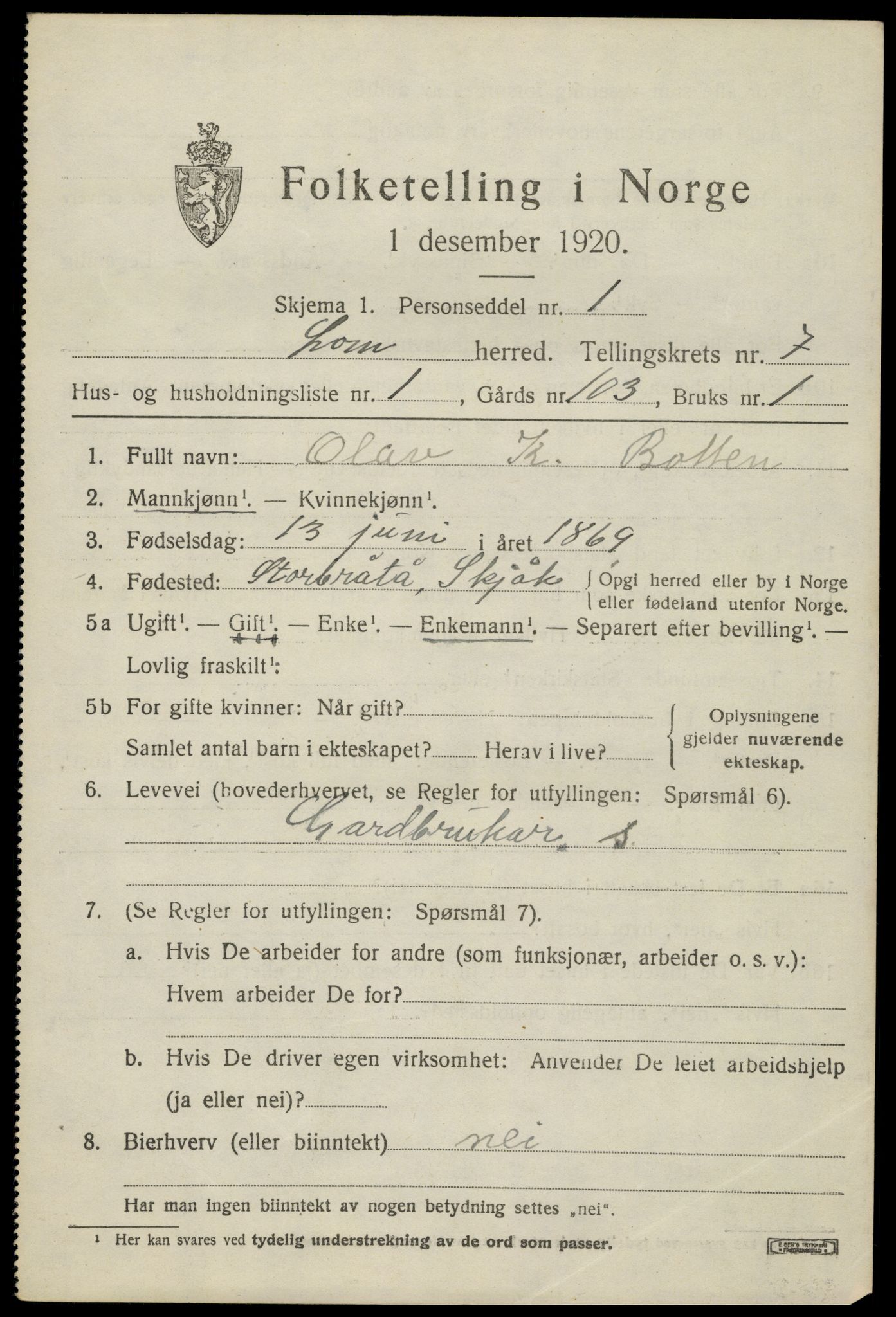 SAH, Folketelling 1920 for 0514 Lom herred, 1920, s. 4152