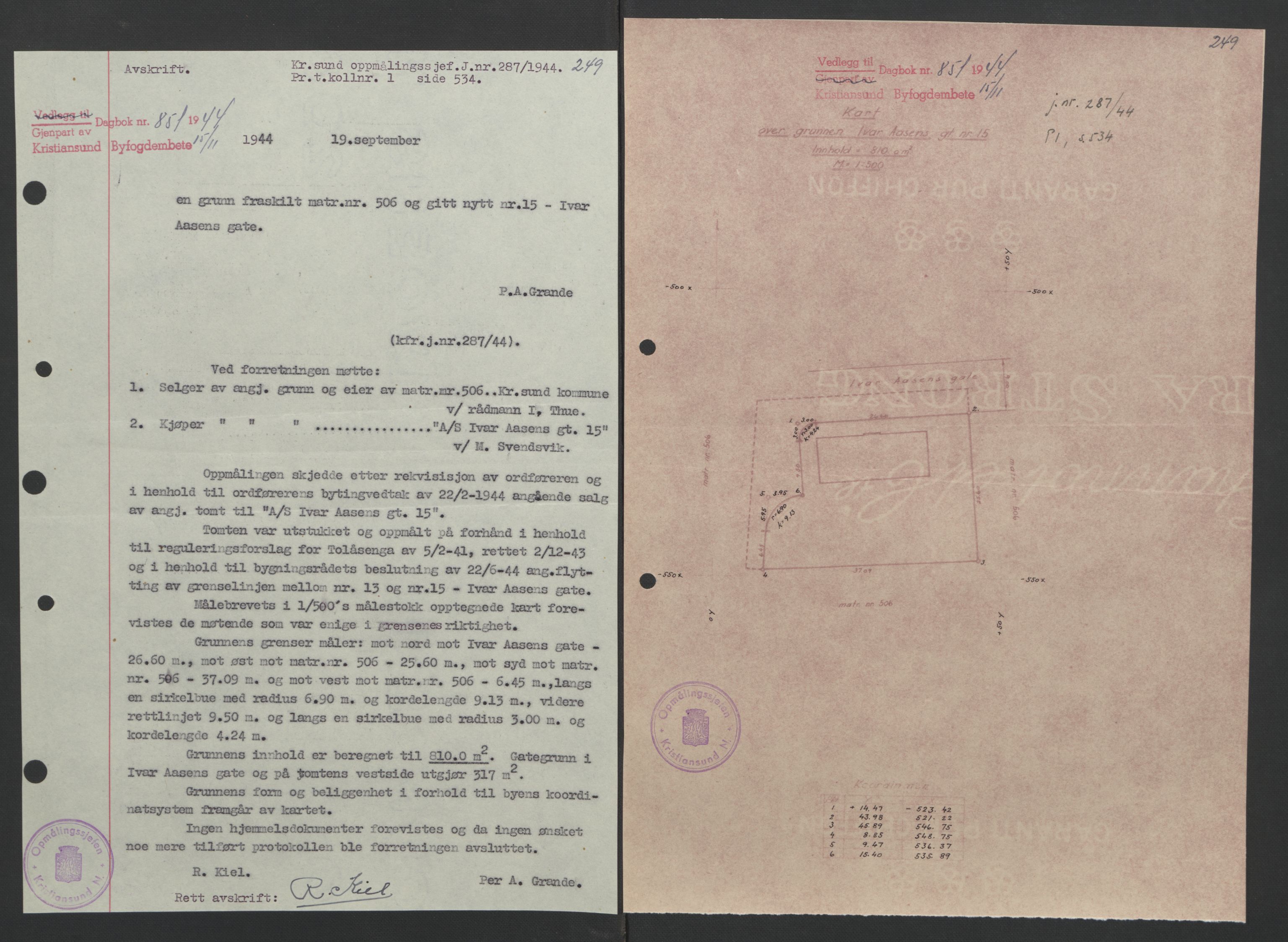 Kristiansund byfogd, AV/SAT-A-4587/A/27: Pantebok nr. 37, 1942-1945, Dagboknr: 851/1944