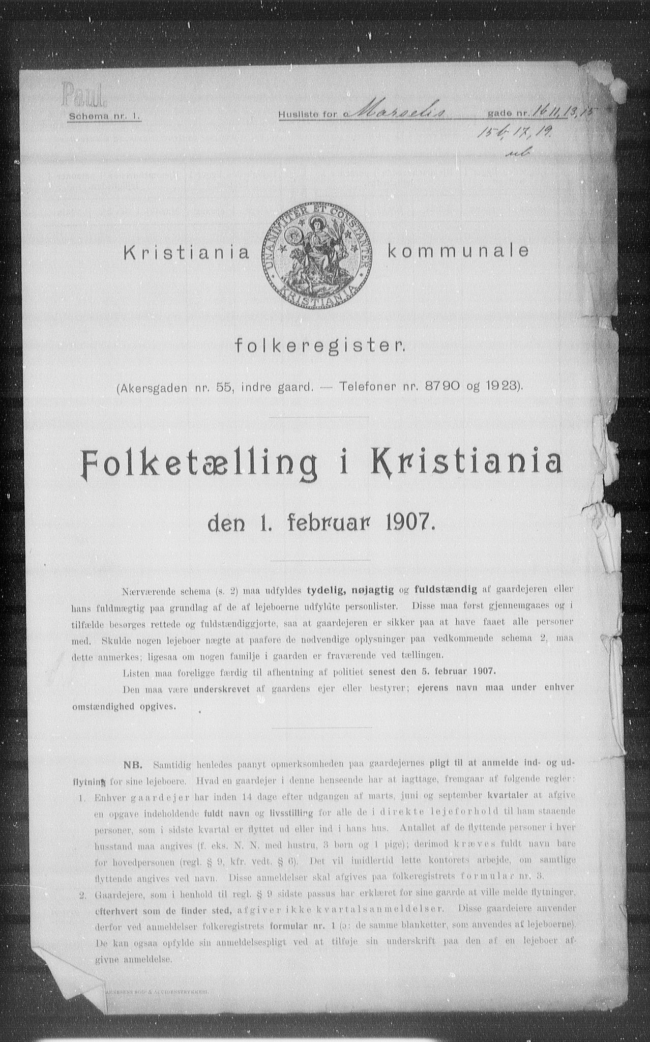 OBA, Kommunal folketelling 1.2.1907 for Kristiania kjøpstad, 1907, s. 32877