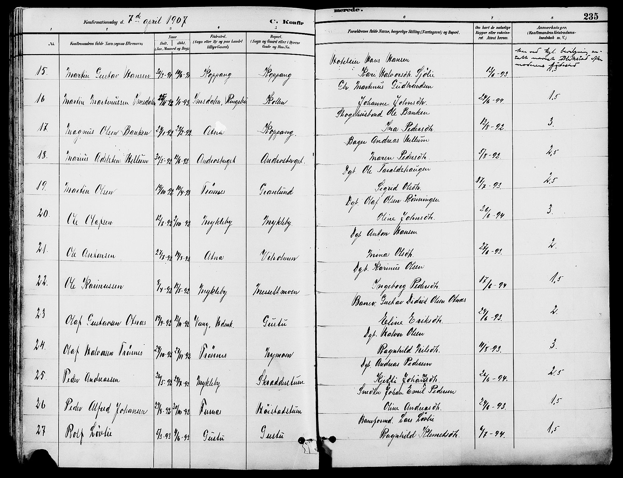 Stor-Elvdal prestekontor, AV/SAH-PREST-052/H/Ha/Haa/L0002: Ministerialbok nr. 2, 1882-1907, s. 235