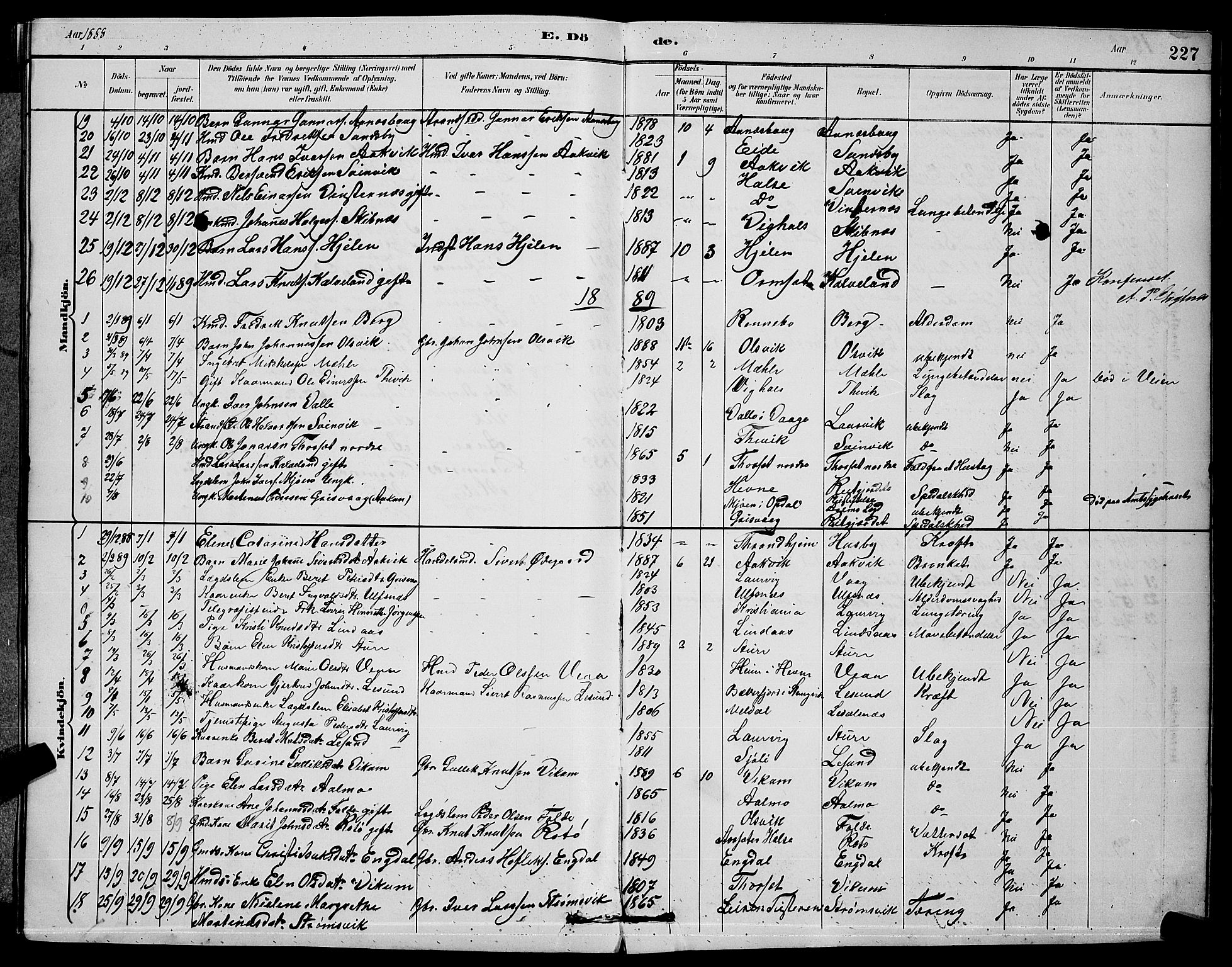 Ministerialprotokoller, klokkerbøker og fødselsregistre - Møre og Romsdal, AV/SAT-A-1454/578/L0909: Klokkerbok nr. 578C02, 1882-1900, s. 227