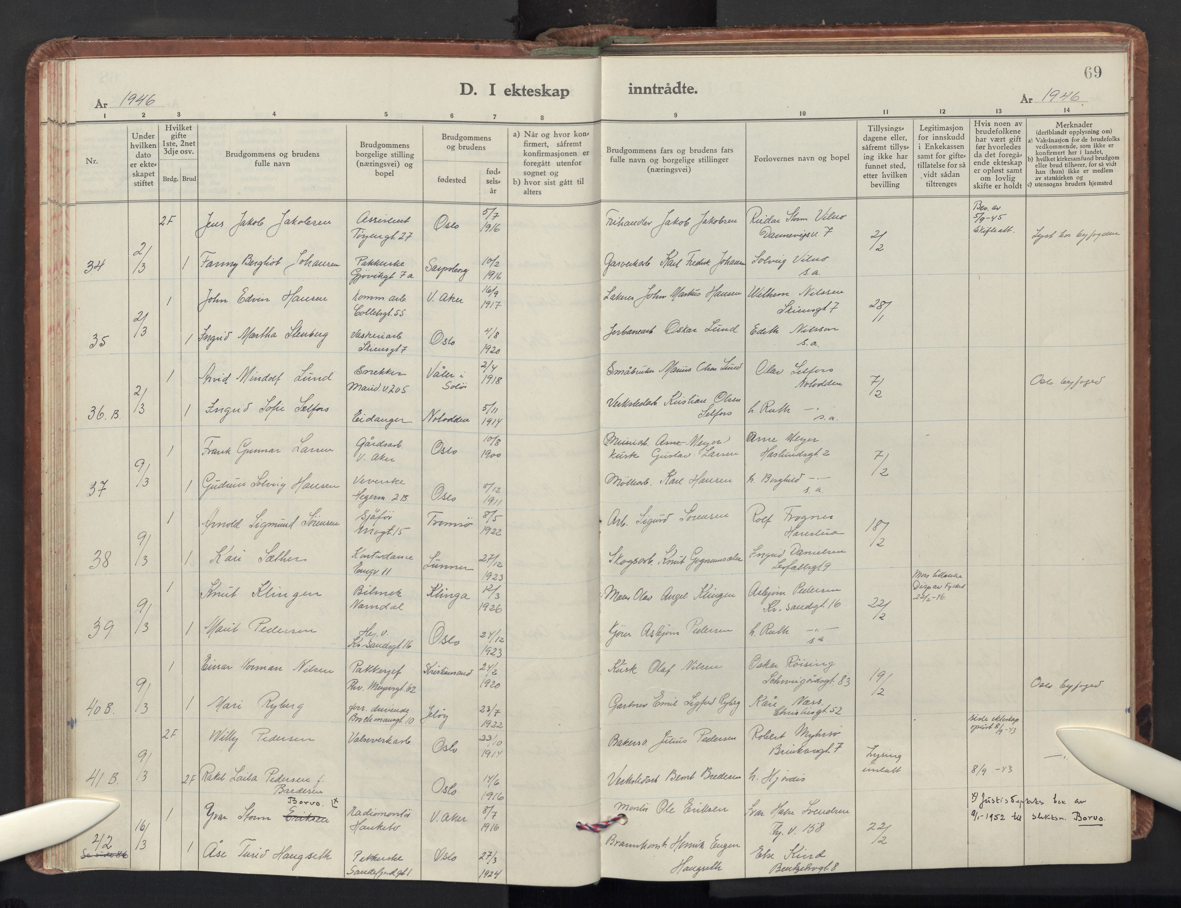 Sagene prestekontor Kirkebøker, AV/SAO-A-10796/F/L0019: Ministerialbok nr. 19, 1939-1954, s. 69