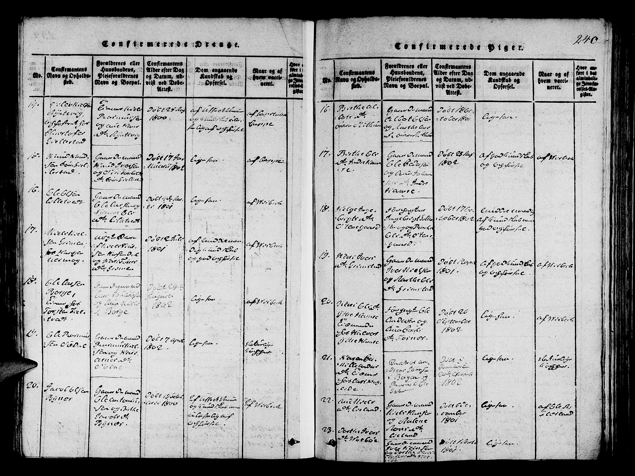 Fana Sokneprestembete, AV/SAB-A-75101/H/Hab/Haba/L0001: Klokkerbok nr. A 1, 1816-1836, s. 240