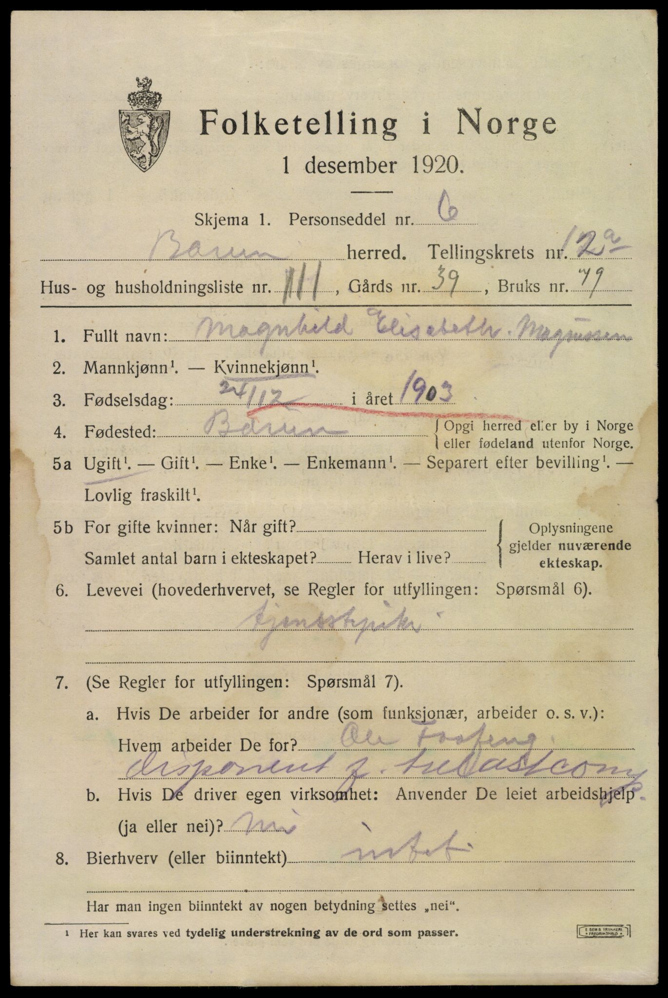SAO, Folketelling 1920 for 0219 Bærum herred, 1920, s. 27342
