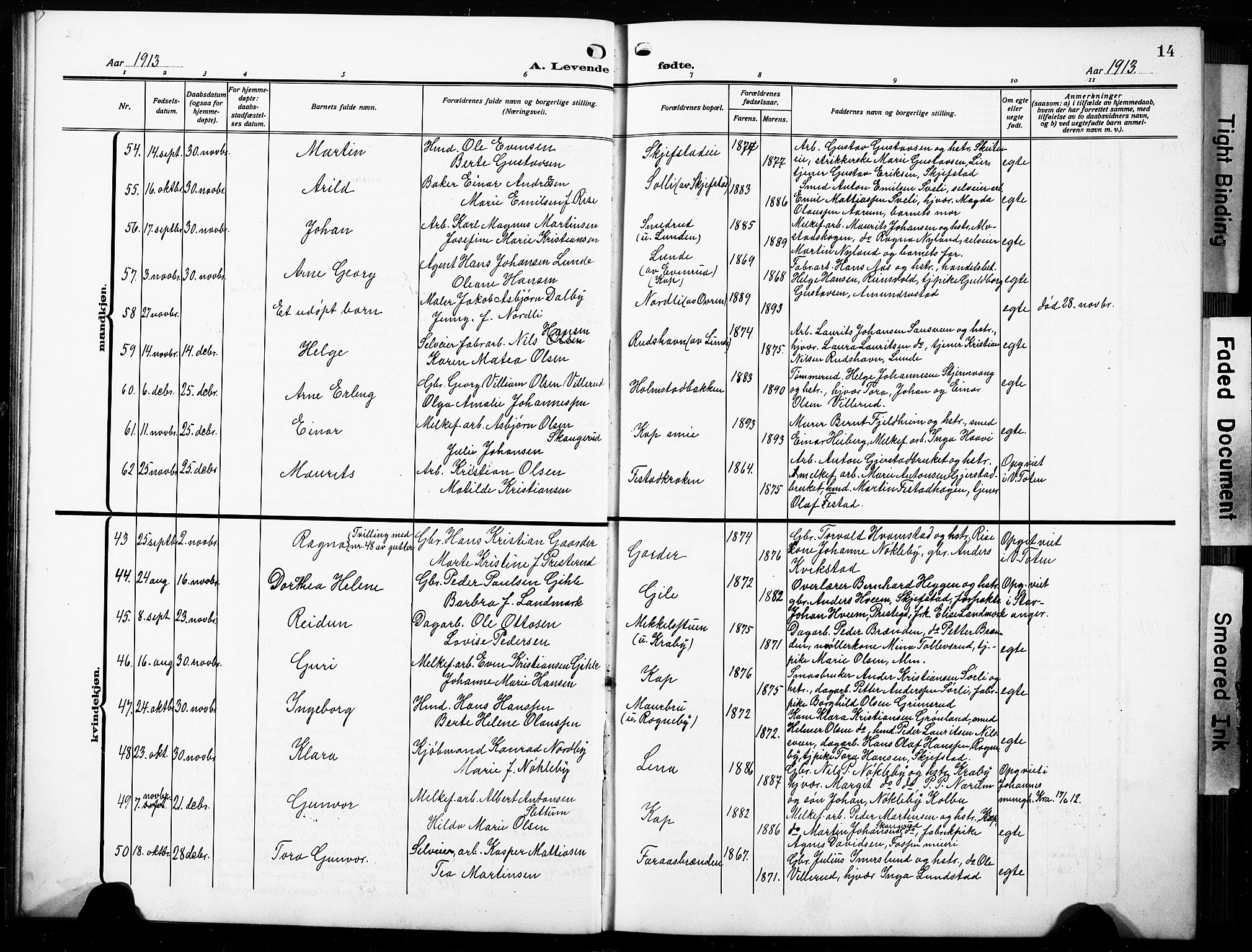 Østre Toten prestekontor, AV/SAH-PREST-104/H/Ha/Hab/L0010: Klokkerbok nr. 10, 1912-1933, s. 14