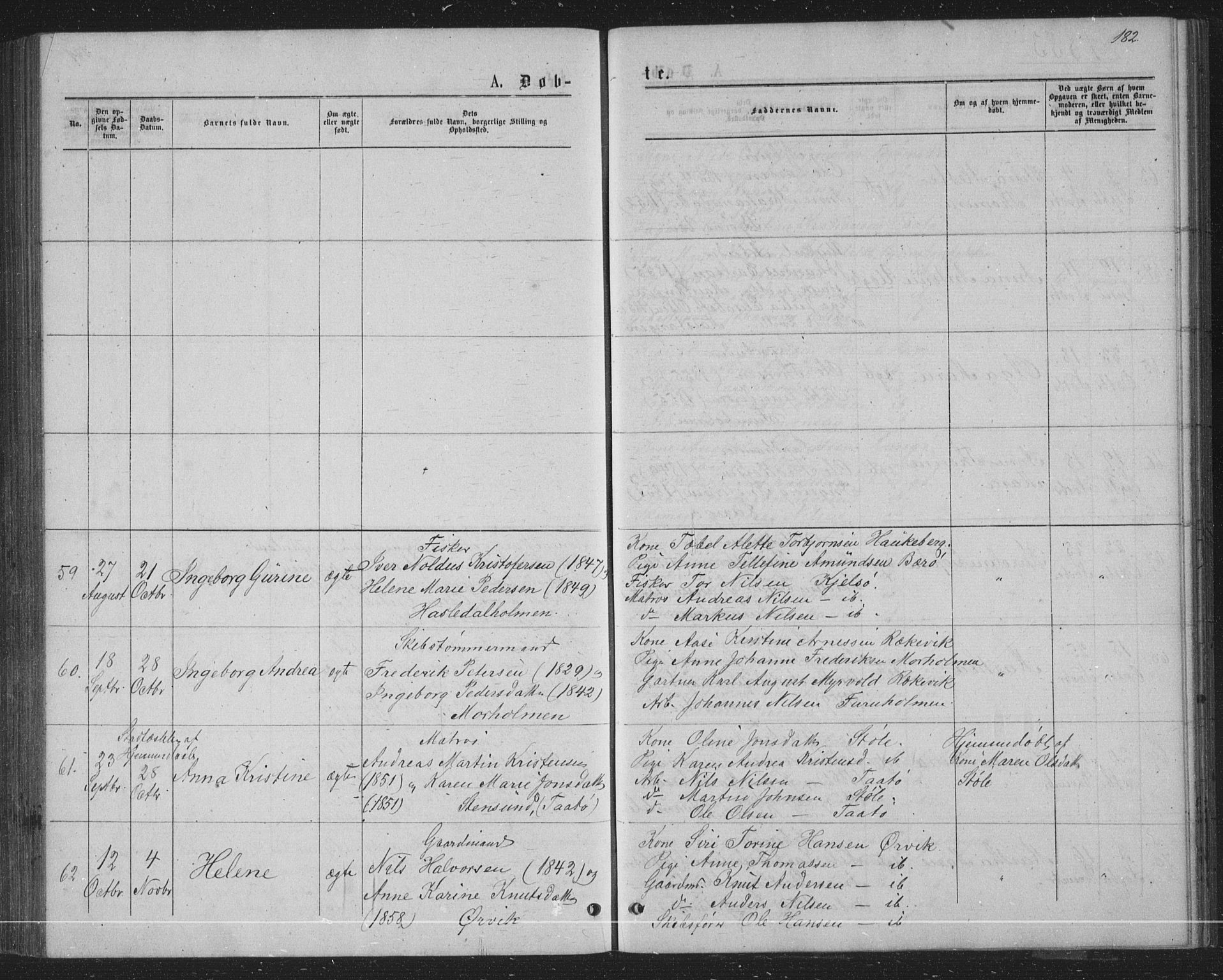 Skåtøy kirkebøker, AV/SAKO-A-304/G/Ga/L0002: Klokkerbok nr. I 2, 1872-1884, s. 182