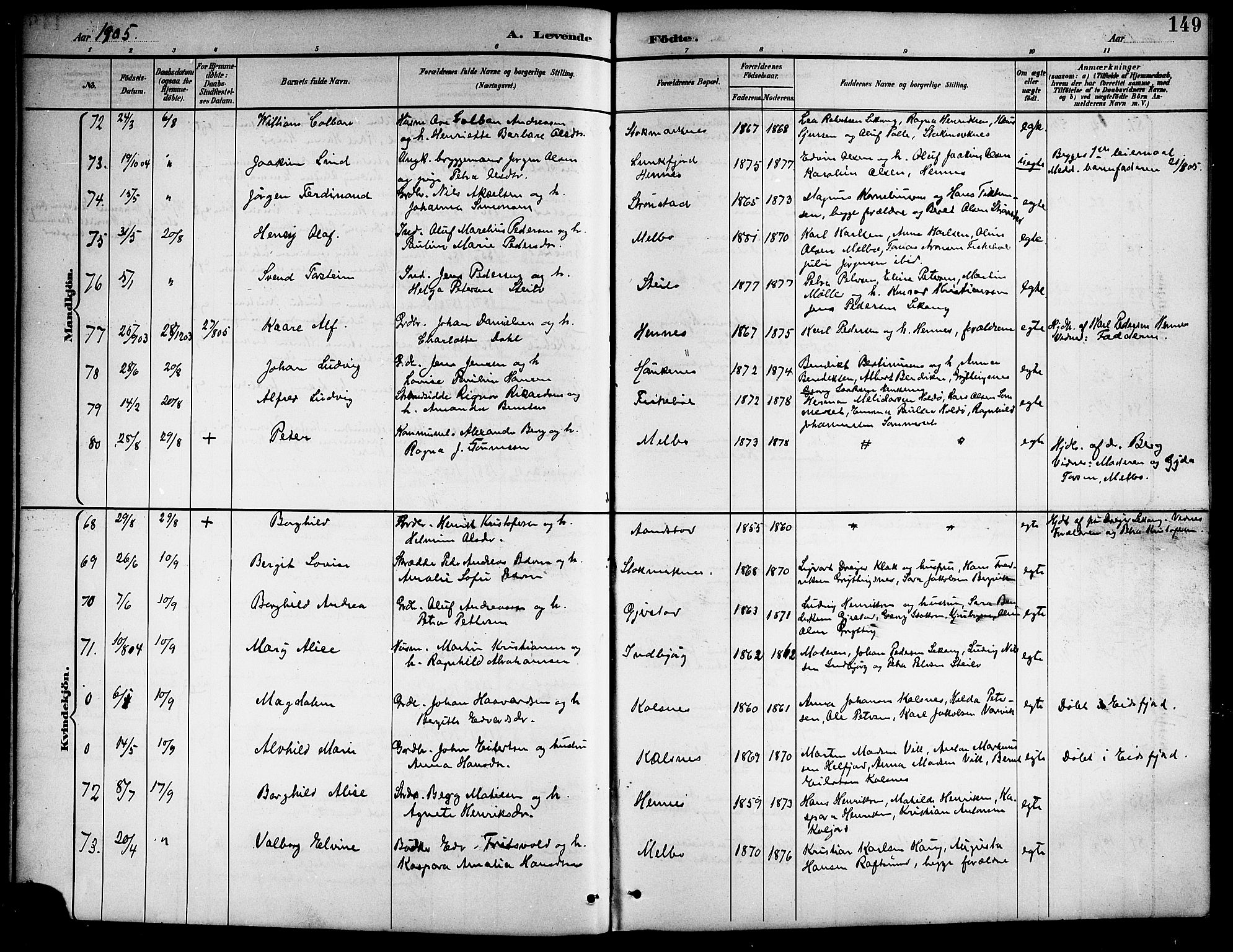 Ministerialprotokoller, klokkerbøker og fødselsregistre - Nordland, AV/SAT-A-1459/888/L1268: Klokkerbok nr. 888C06, 1891-1908, s. 149