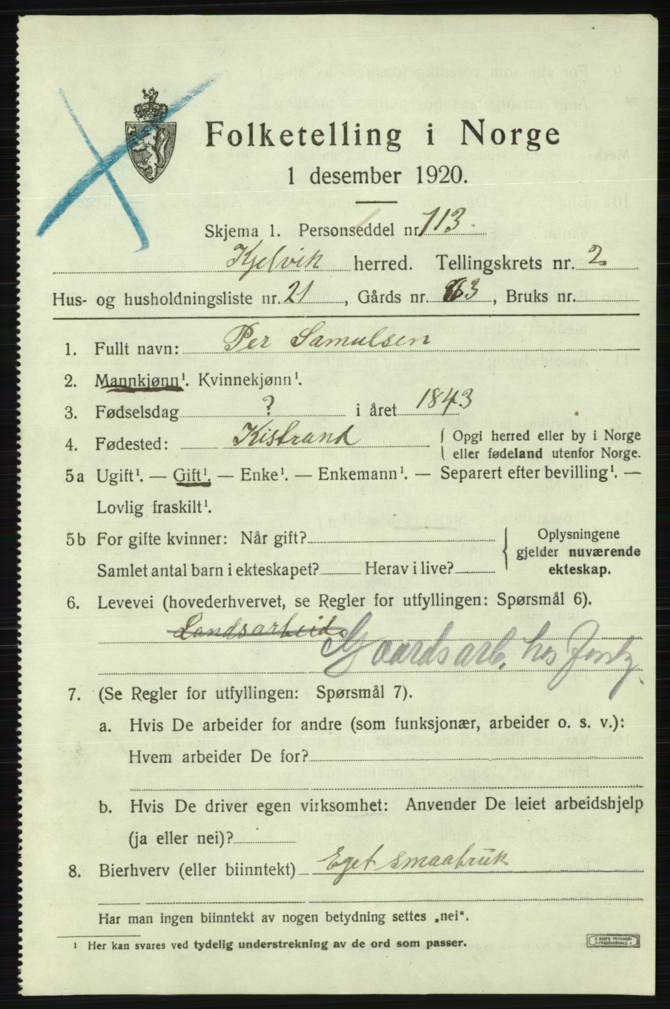 SATØ, Folketelling 1920 for 2019 Kjelvik herred, 1920, s. 1611