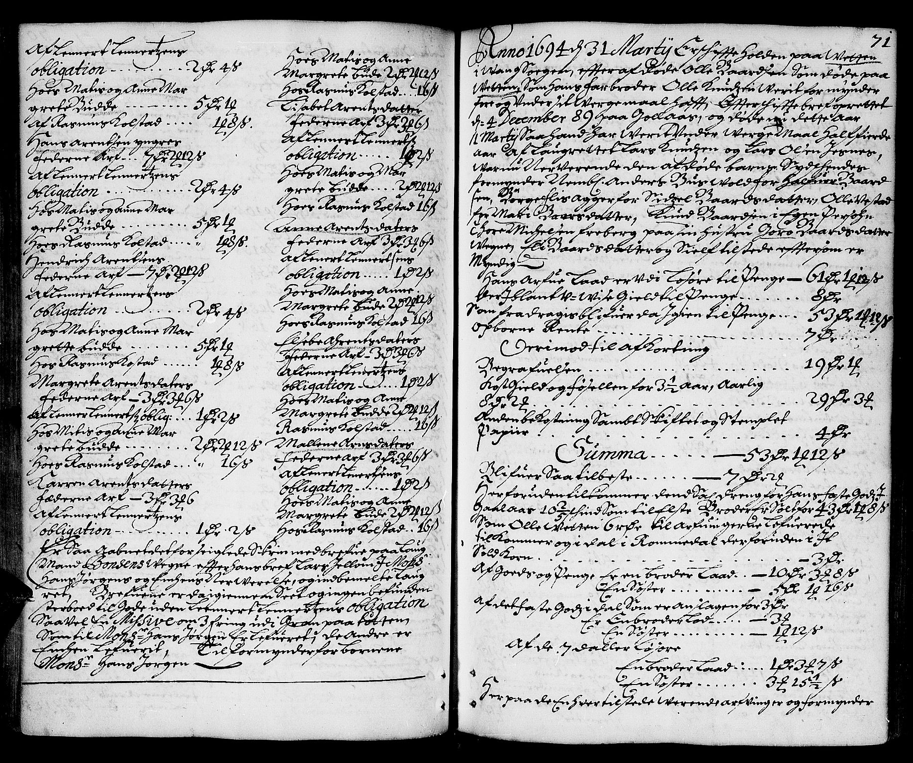Hedemarken sorenskriveri, SAH/TING-034/J/Ja/L0002: Skifteprotokoll, 1693-1698, s. 70b-71a