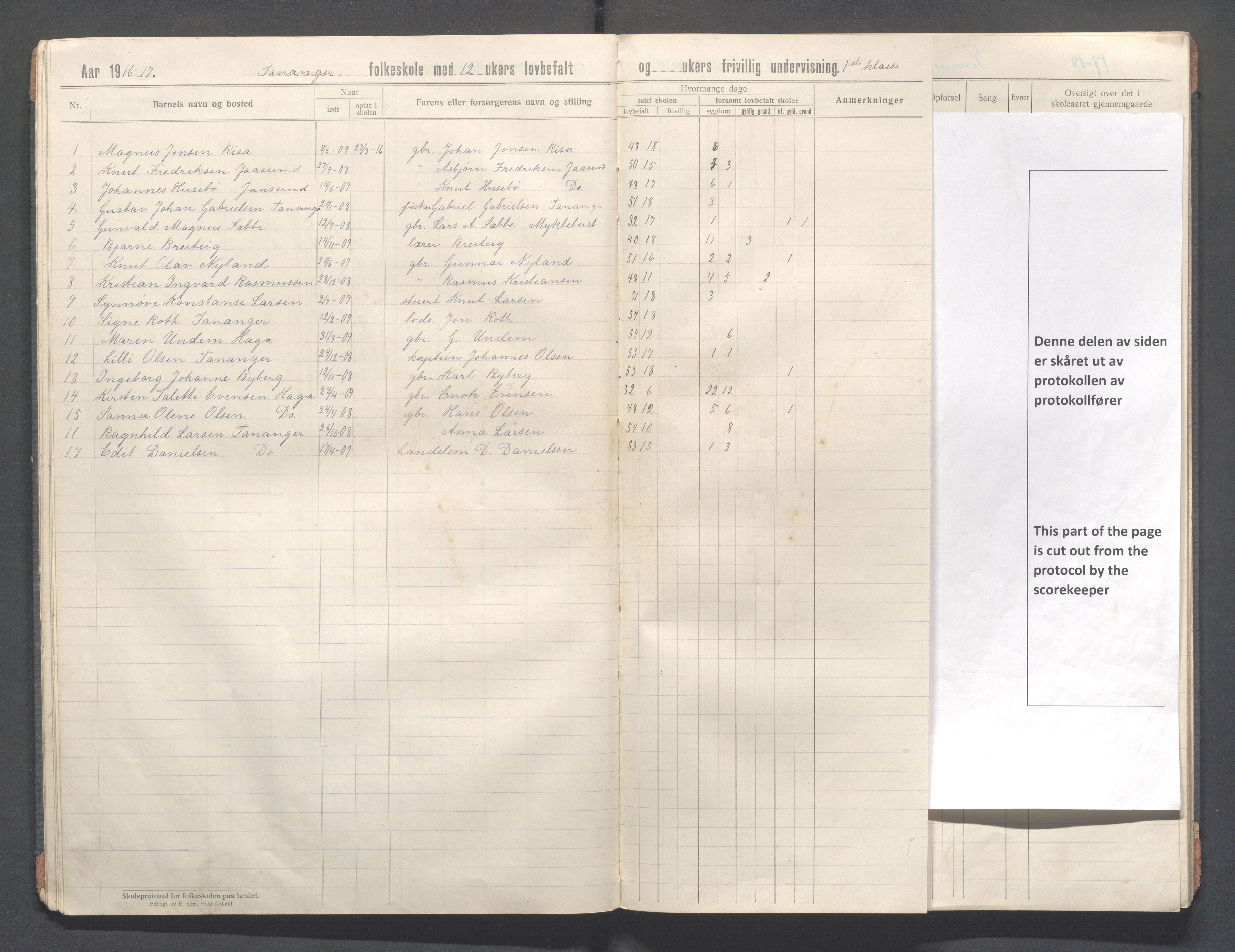 Håland kommune - Tananger skole, IKAR/K-102443/F/L0006: Skoleprotokoll, 1915-1920, s. 17