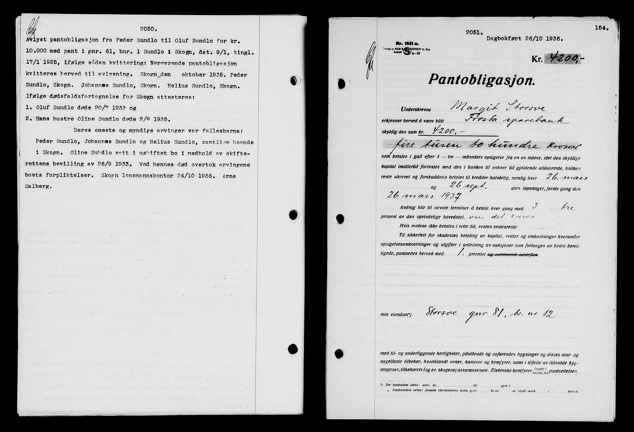 Stjør- og Verdal sorenskriveri, SAT/A-4167/1/2/2C/L0078: Pantebok nr. 46, 1936-1937, Dagboknr: 2051/1936