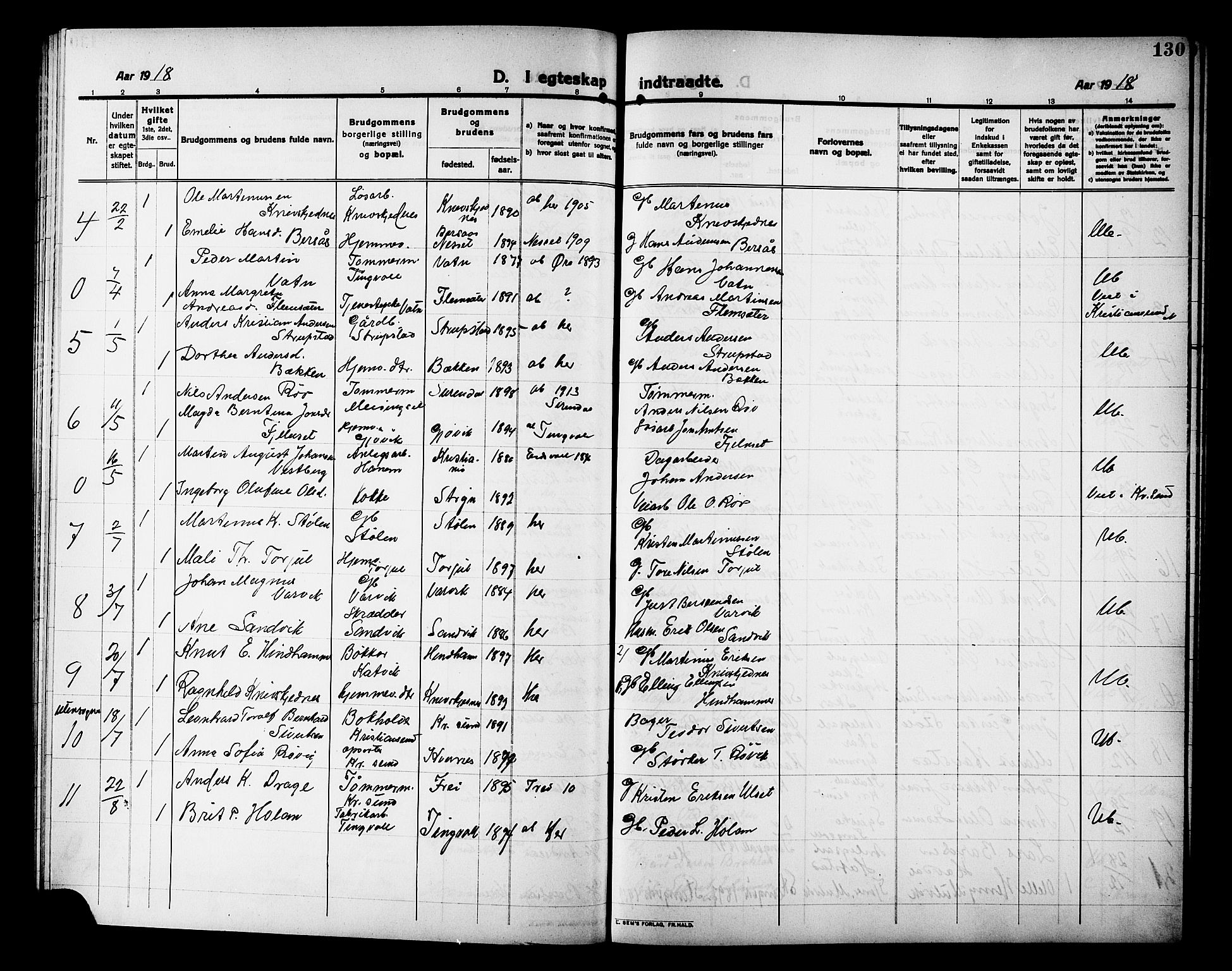 Ministerialprotokoller, klokkerbøker og fødselsregistre - Møre og Romsdal, AV/SAT-A-1454/586/L0993: Klokkerbok nr. 586C04, 1910-1918, s. 130