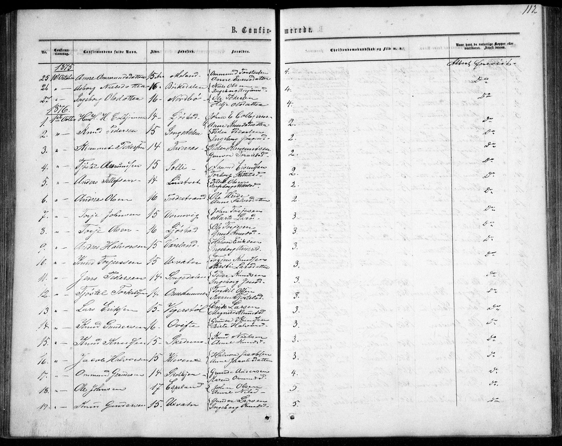 Gjerstad sokneprestkontor, SAK/1111-0014/F/Fb/Fbb/L0003: Klokkerbok nr. B 3, 1862-1889, s. 112