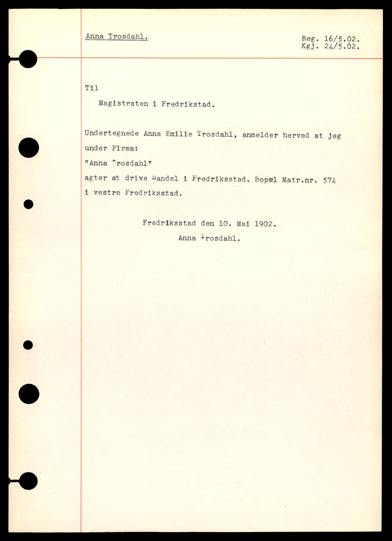 Fredrikstad tingrett, AV/SAT-A-10473/K/Kb/Kba/L0040: Enkeltmannsforetak, aksjeselskap og andelslag, Tro-Ve, 1944-1990, s. 1