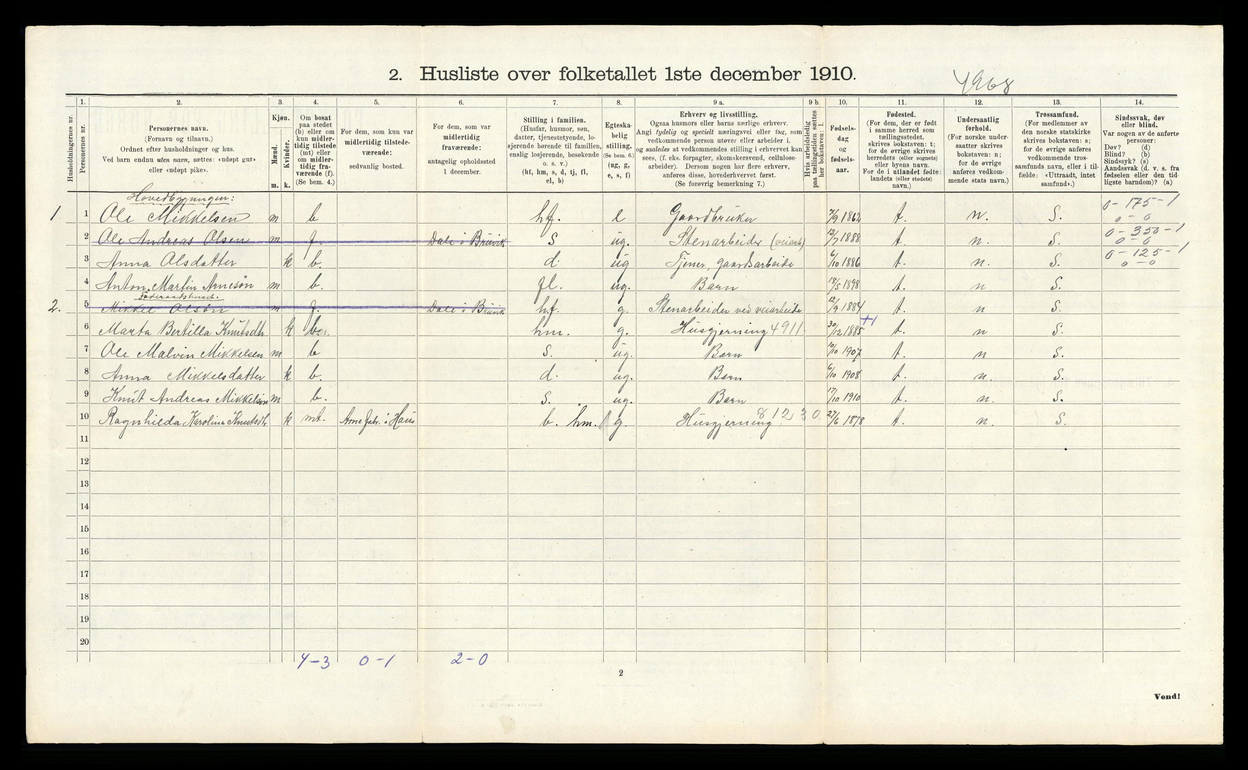 RA, Folketelling 1910 for 1251 Bruvik herred, 1910, s. 383