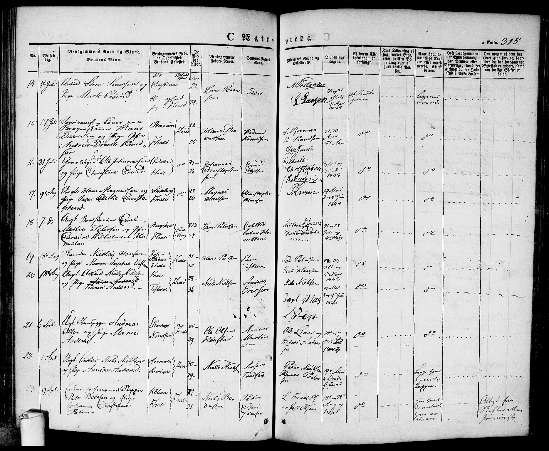 Halden prestekontor Kirkebøker, SAO/A-10909/F/Fa/L0005: Ministerialbok nr. I 5, 1834-1845, s. 315