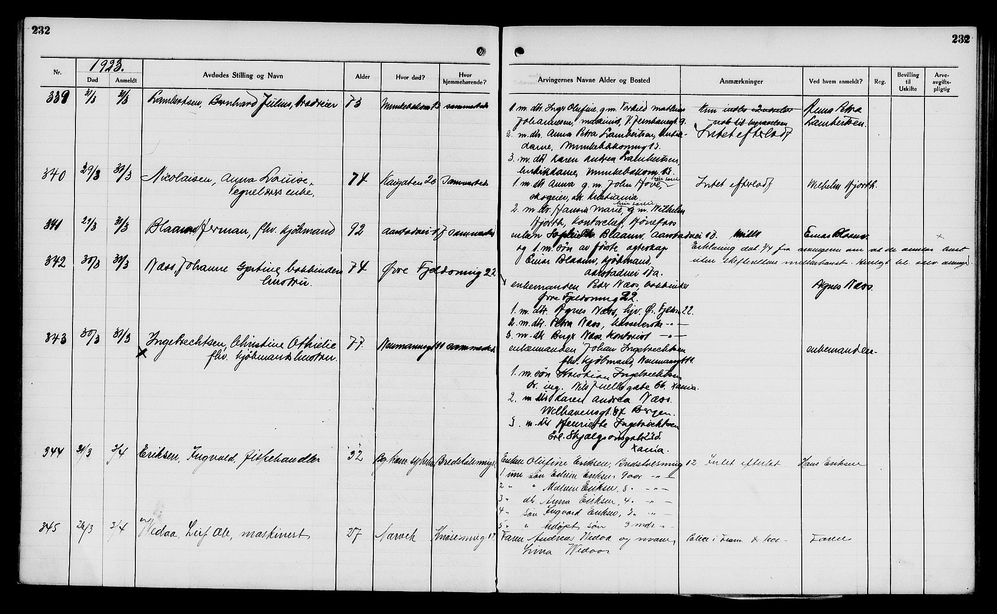 Byfogd og Byskriver i Bergen, AV/SAB-A-3401/06/06Na/L0014: Dødsfallsjournaler, 1921-1924, s. 232