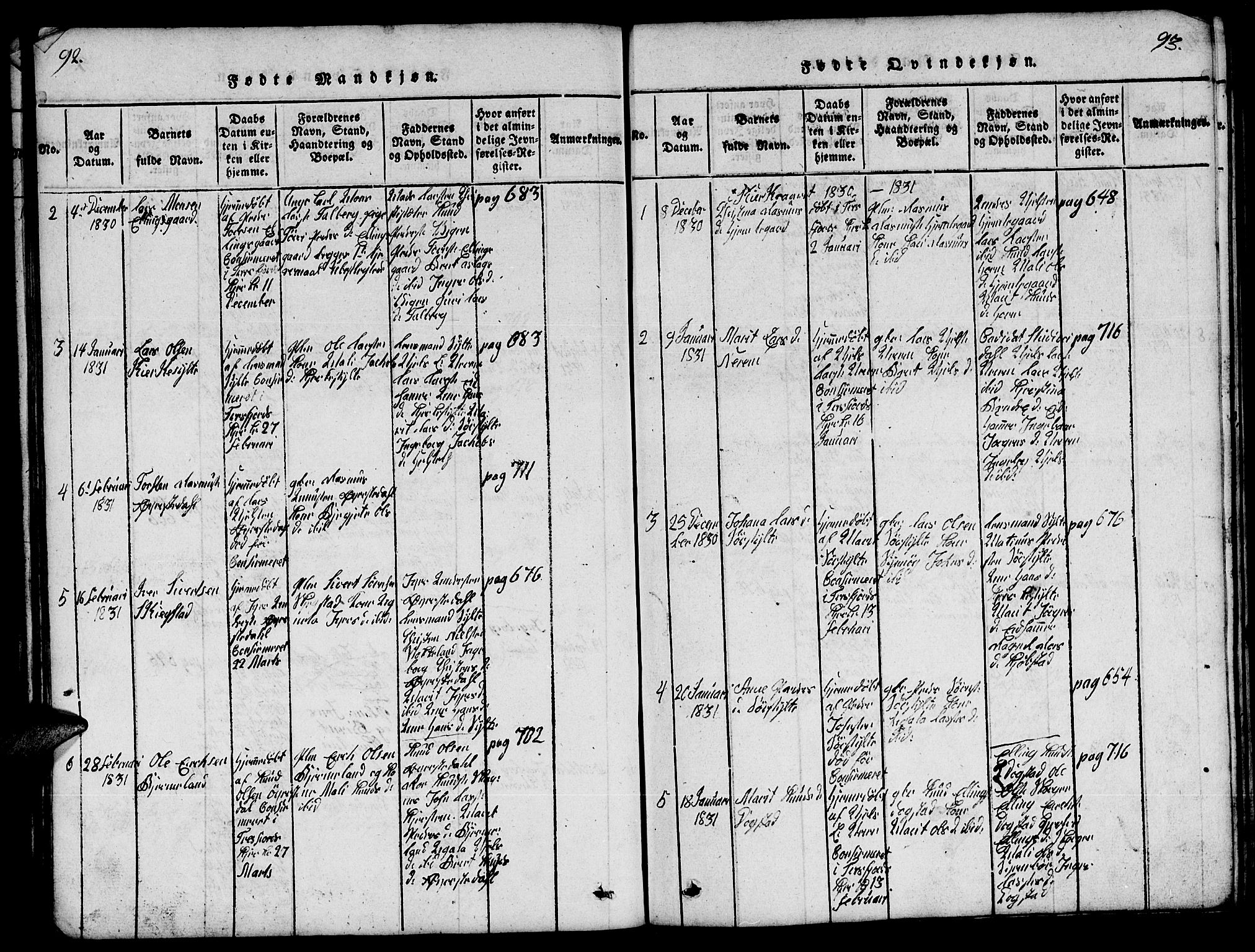 Ministerialprotokoller, klokkerbøker og fødselsregistre - Møre og Romsdal, AV/SAT-A-1454/541/L0546: Klokkerbok nr. 541C01, 1818-1856, s. 92-93