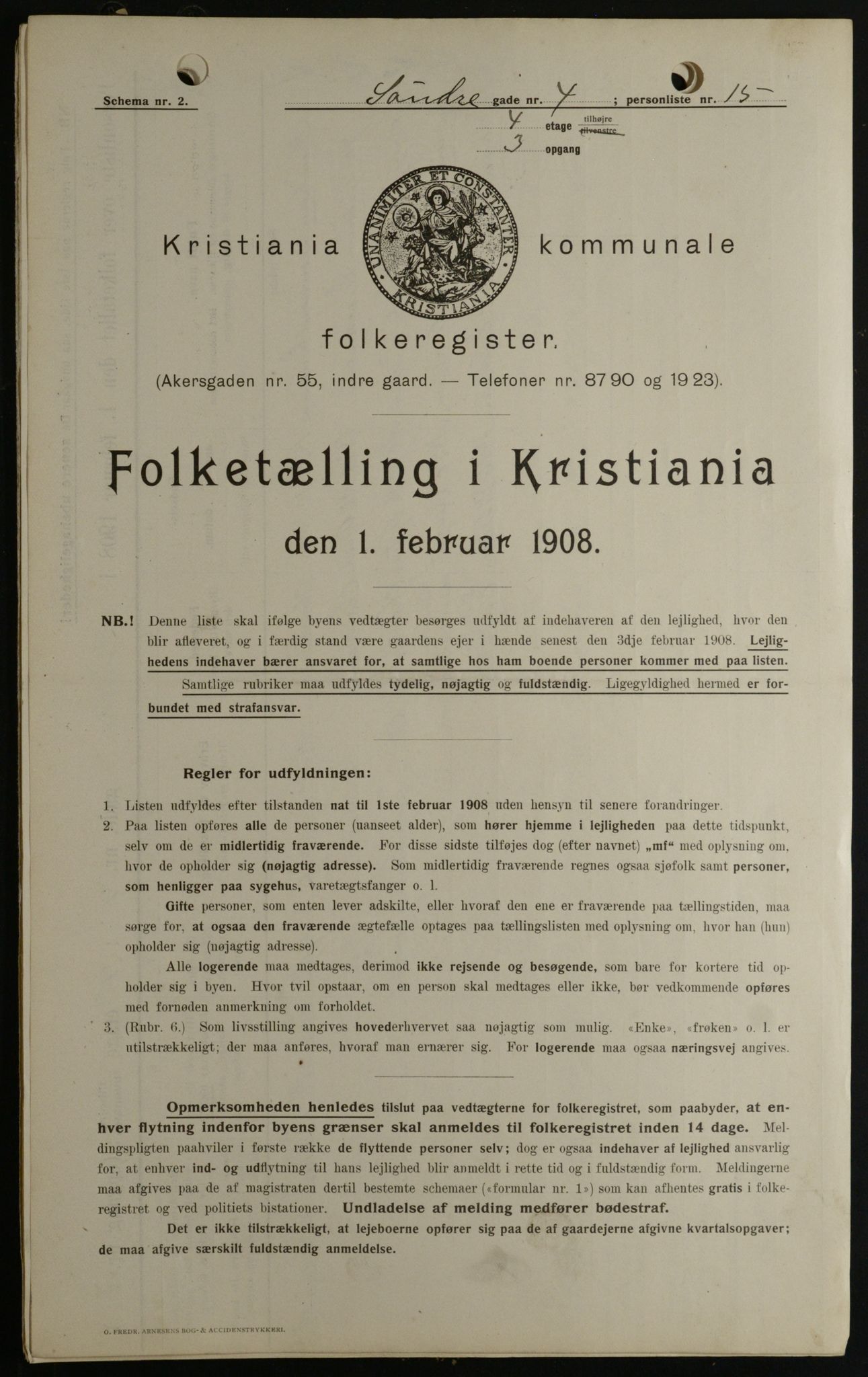 OBA, Kommunal folketelling 1.2.1908 for Kristiania kjøpstad, 1908, s. 95557