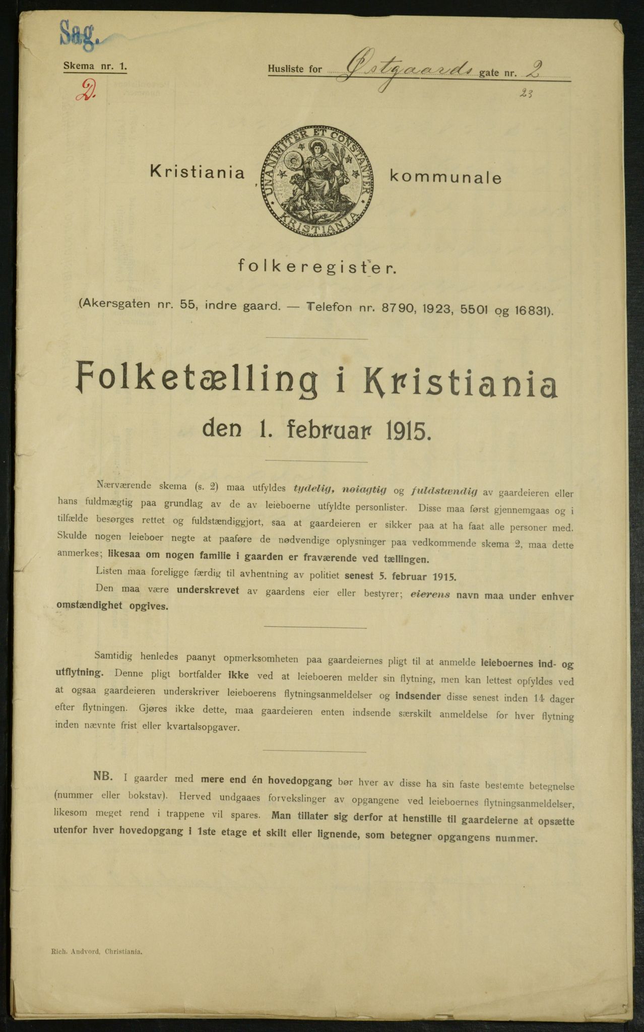 OBA, Kommunal folketelling 1.2.1915 for Kristiania, 1915, s. 129664