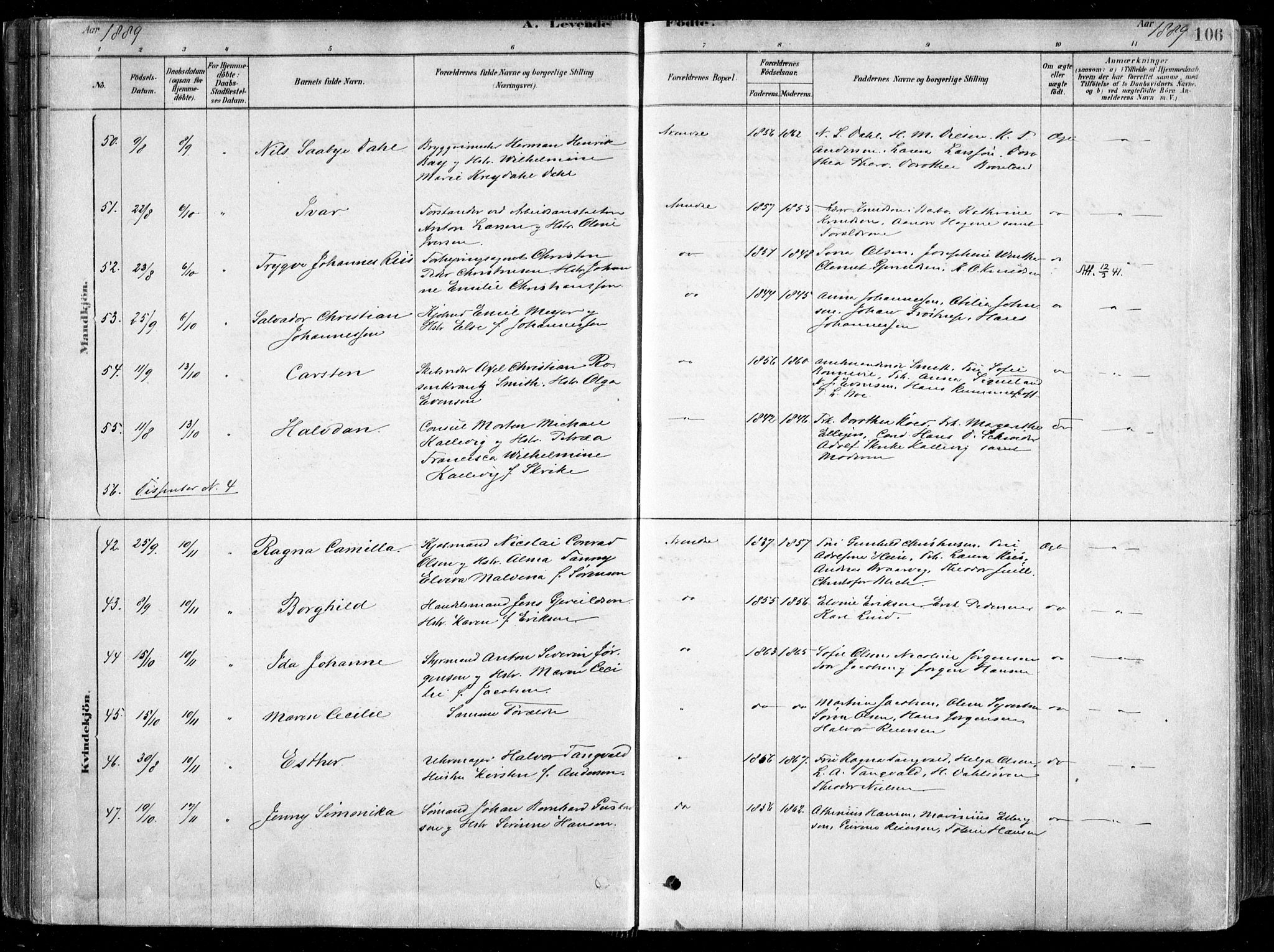Arendal sokneprestkontor, Trefoldighet, AV/SAK-1111-0040/F/Fa/L0008: Ministerialbok nr. A 8, 1878-1899, s. 106