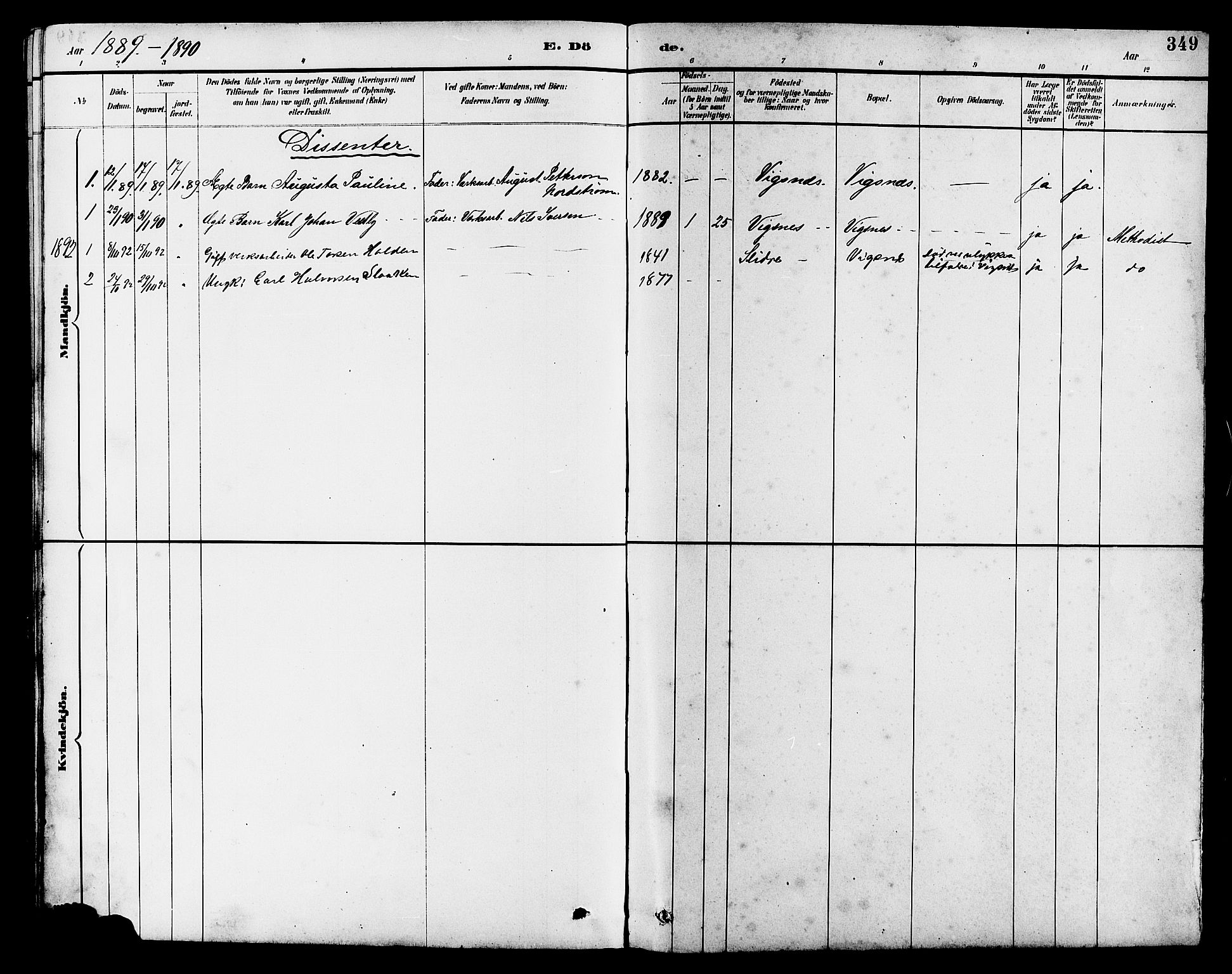 Avaldsnes sokneprestkontor, AV/SAST-A -101851/H/Ha/Hab/L0007: Klokkerbok nr. B 7, 1885-1909, s. 349