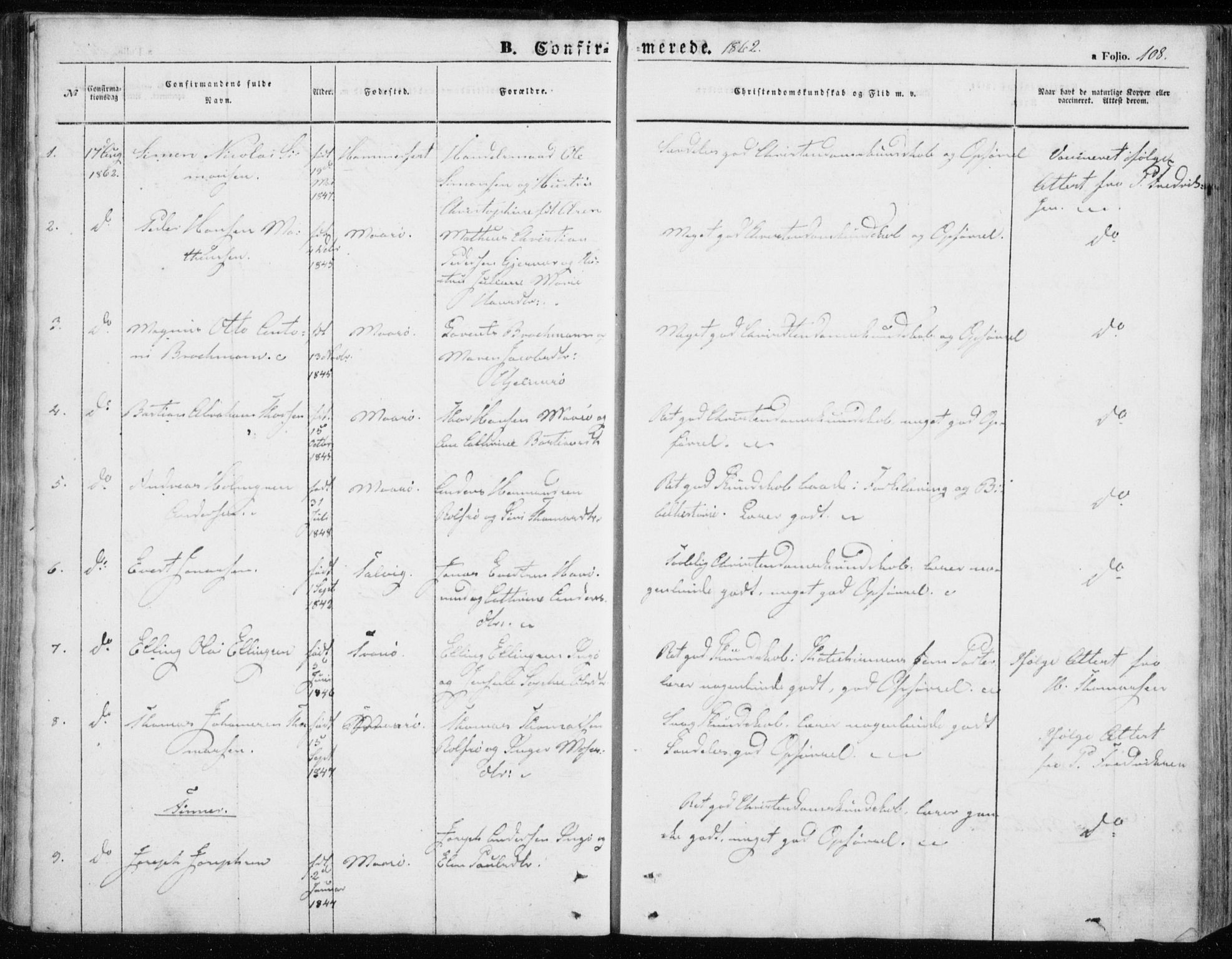 Måsøy sokneprestkontor, AV/SATØ-S-1348/H/Ha/L0002kirke: Ministerialbok nr. 2, 1852-1865, s. 108