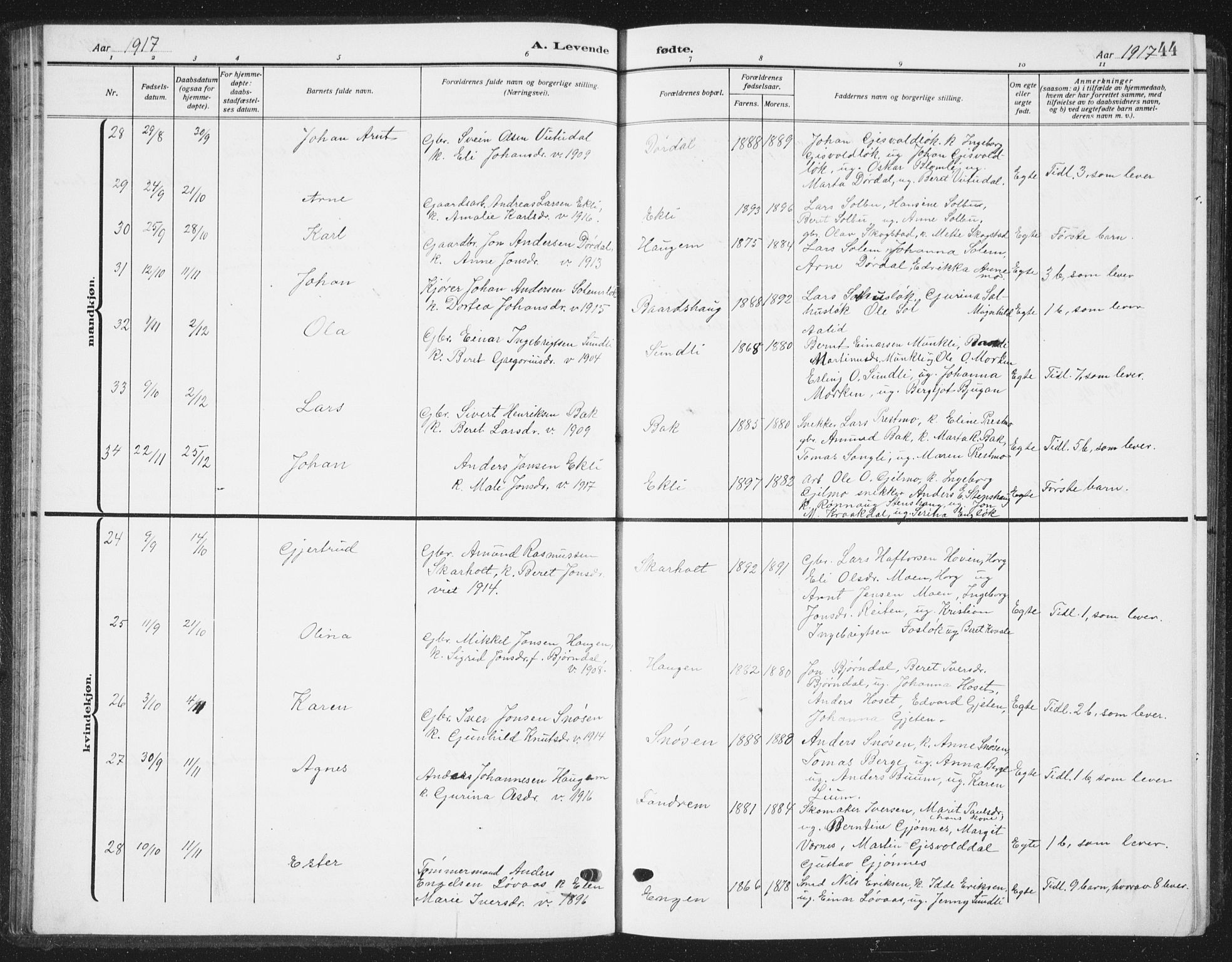 Ministerialprotokoller, klokkerbøker og fødselsregistre - Sør-Trøndelag, AV/SAT-A-1456/668/L0820: Klokkerbok nr. 668C09, 1912-1936, s. 44