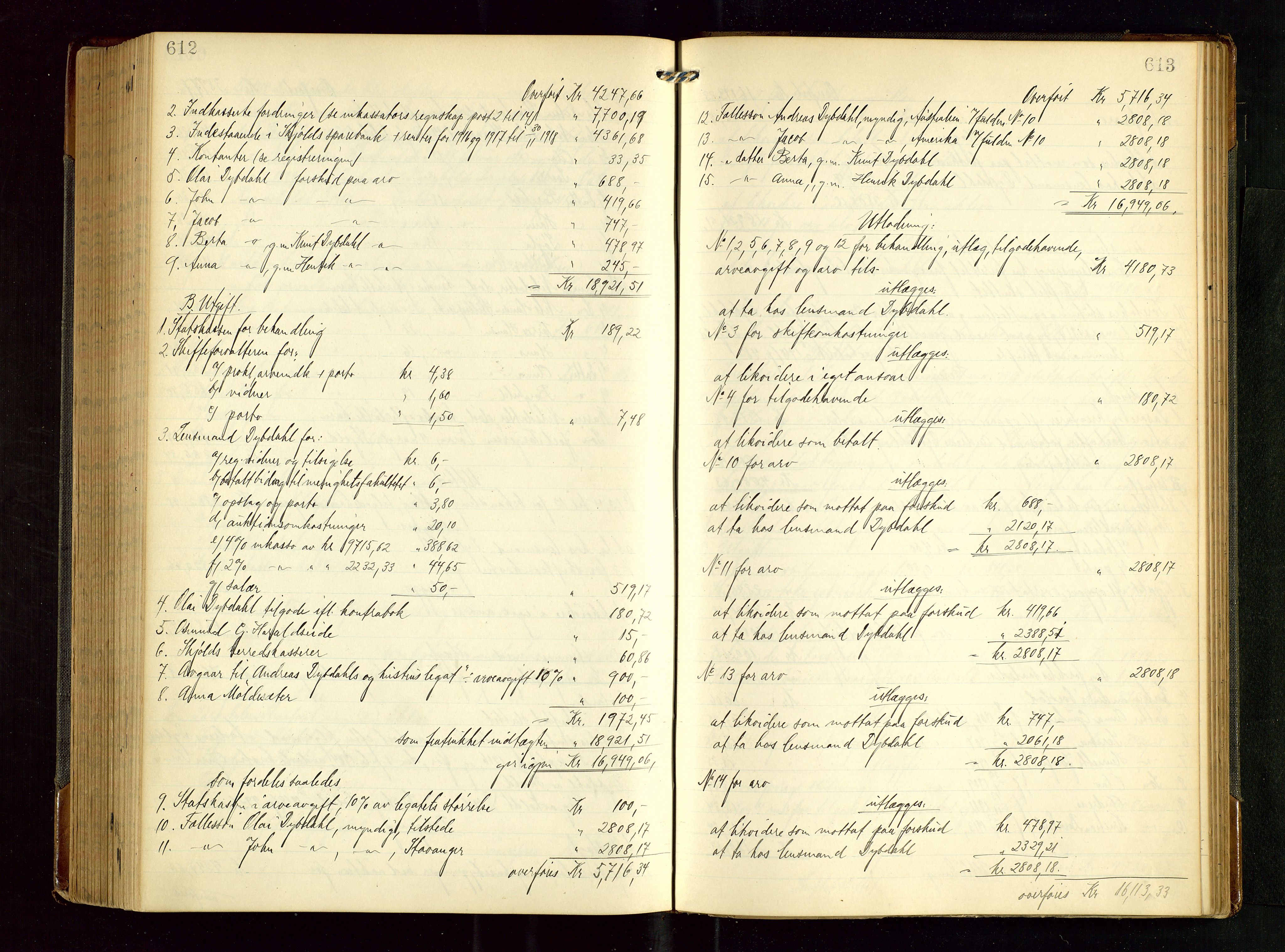 Karmsund sorenskriveri, AV/SAST-A-100311/01/IV/IVGB/L0002: SKIFTEUTLODNINGSPROTOKOLL, 1911-1919, s. 612-613