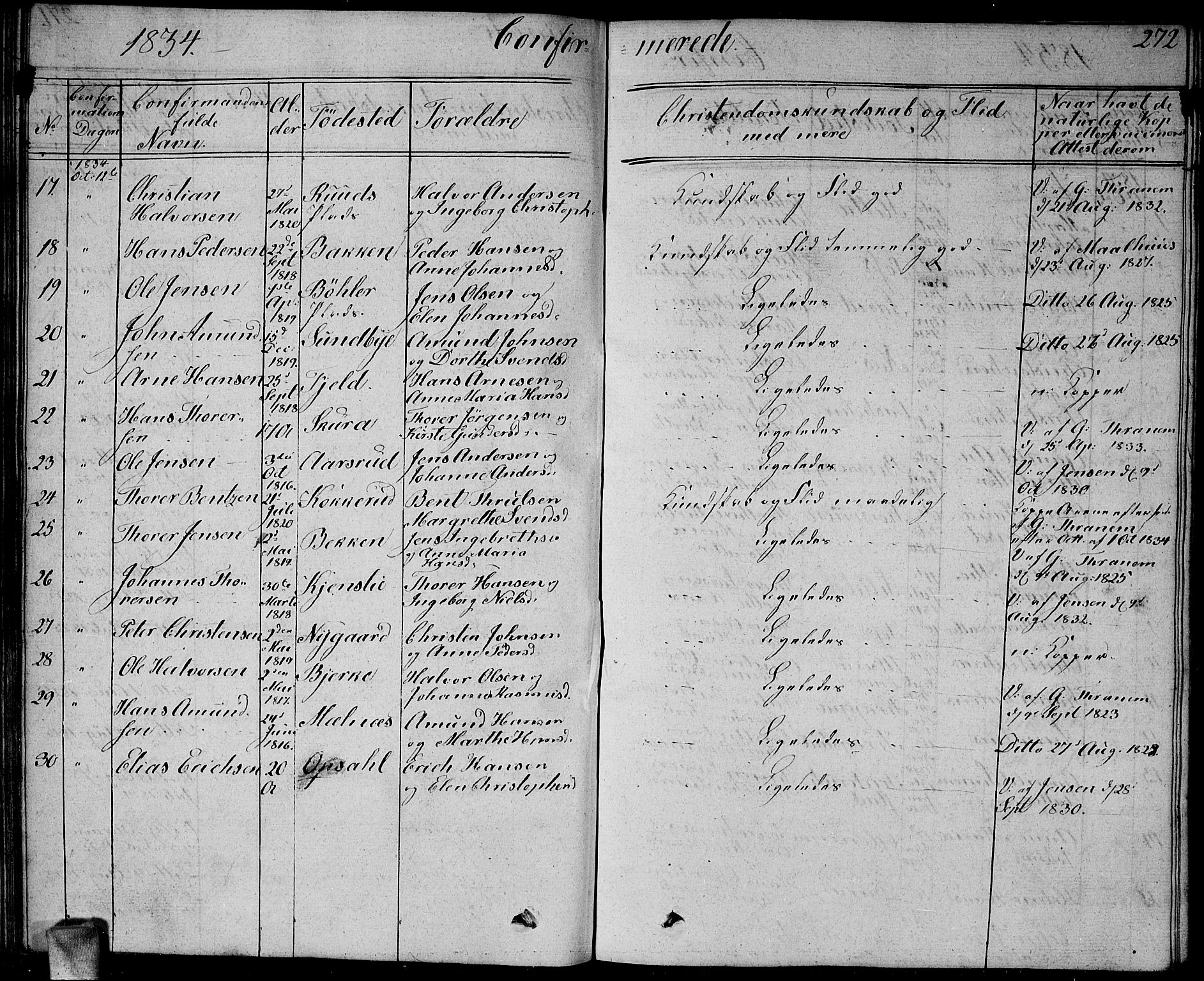 Enebakk prestekontor Kirkebøker, AV/SAO-A-10171c/G/Ga/L0003: Klokkerbok nr. I 3, 1833-1849, s. 272