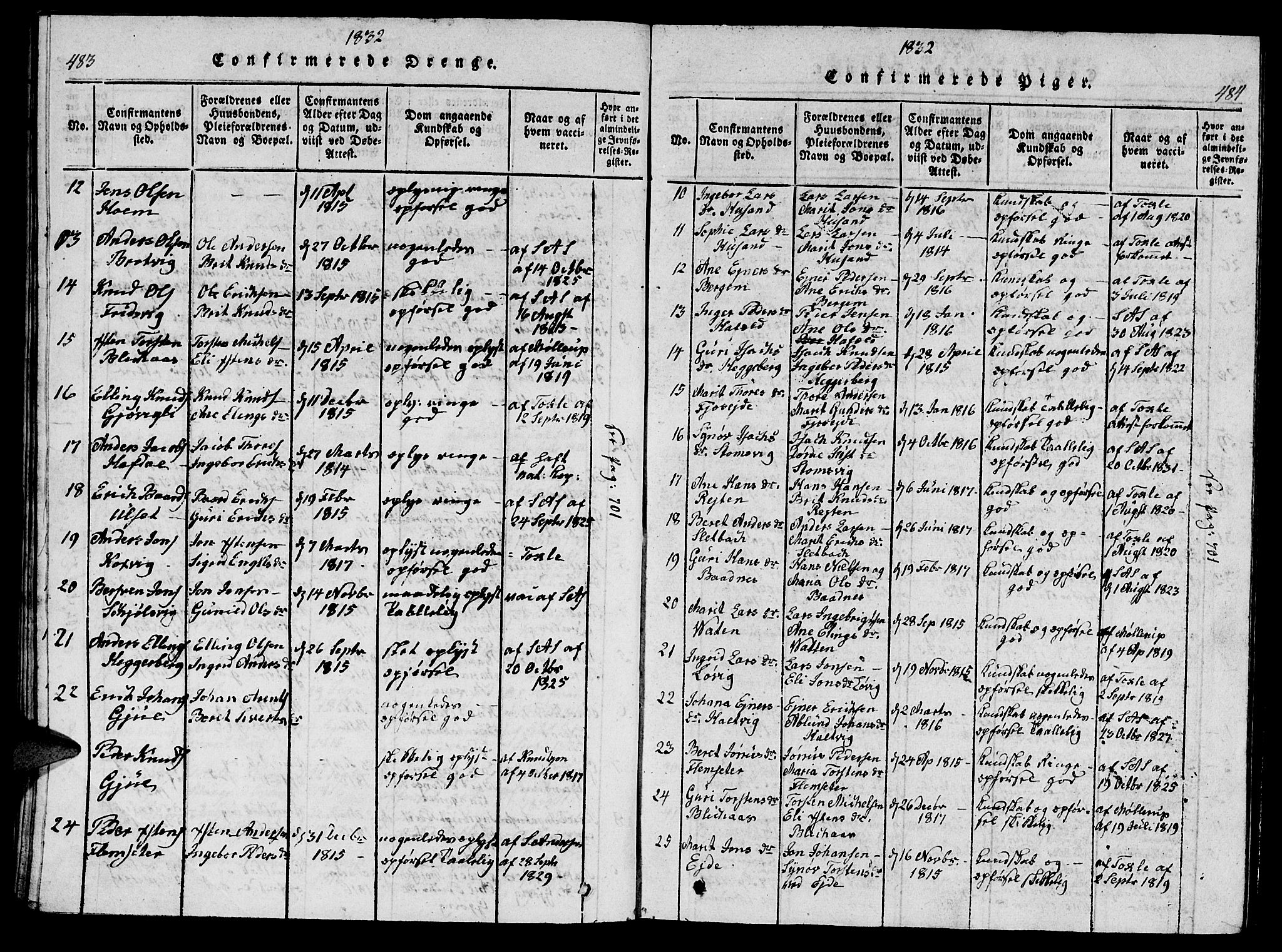 Ministerialprotokoller, klokkerbøker og fødselsregistre - Møre og Romsdal, AV/SAT-A-1454/586/L0990: Klokkerbok nr. 586C01, 1819-1837, s. 483-484