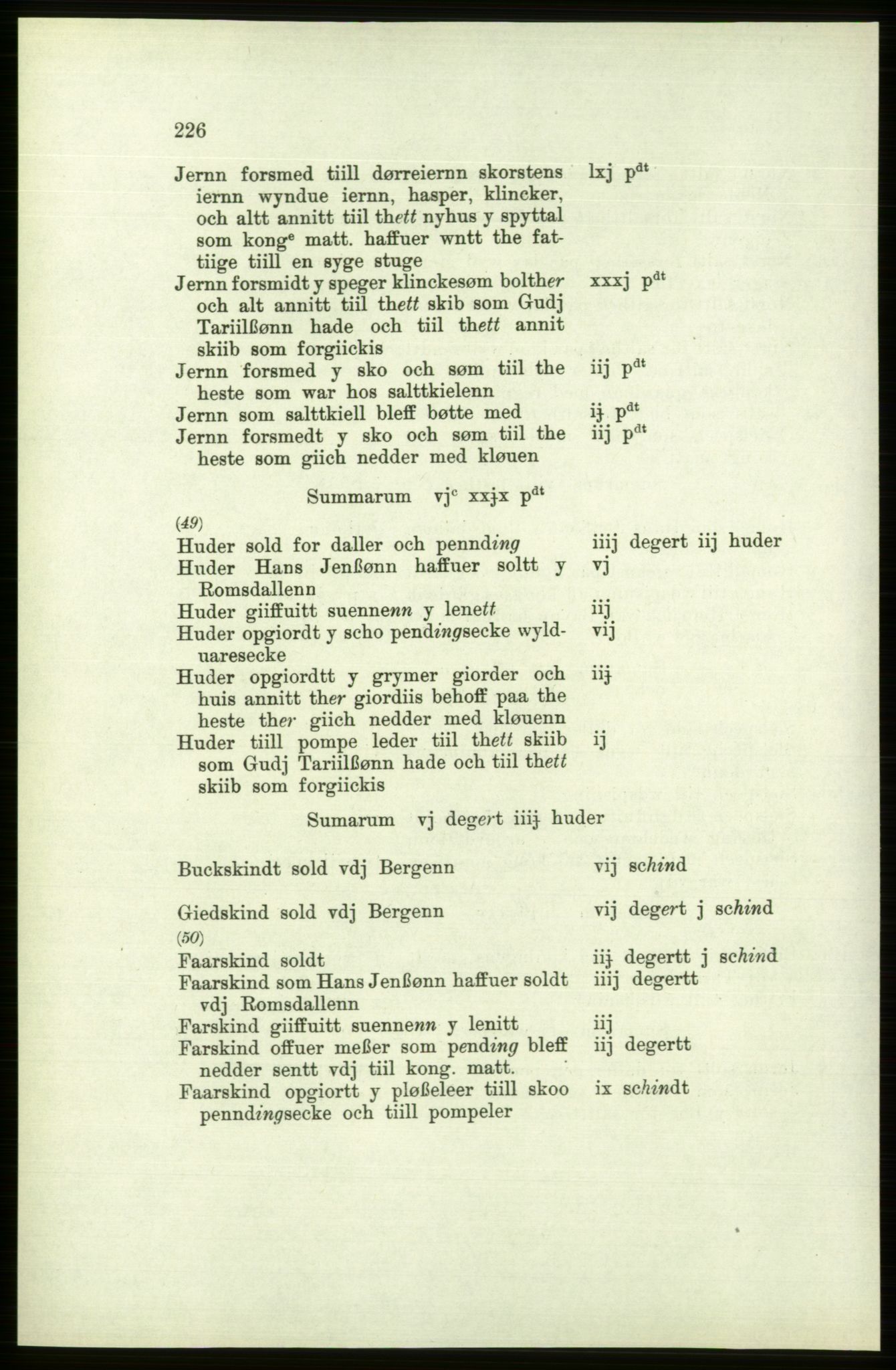 Publikasjoner utgitt av Arkivverket, PUBL/PUBL-001/C/0006: Bind 6: Rekneskapsbøker for Trondheims len 1548-1549 og 1557-1559, 1548-1559, s. 226