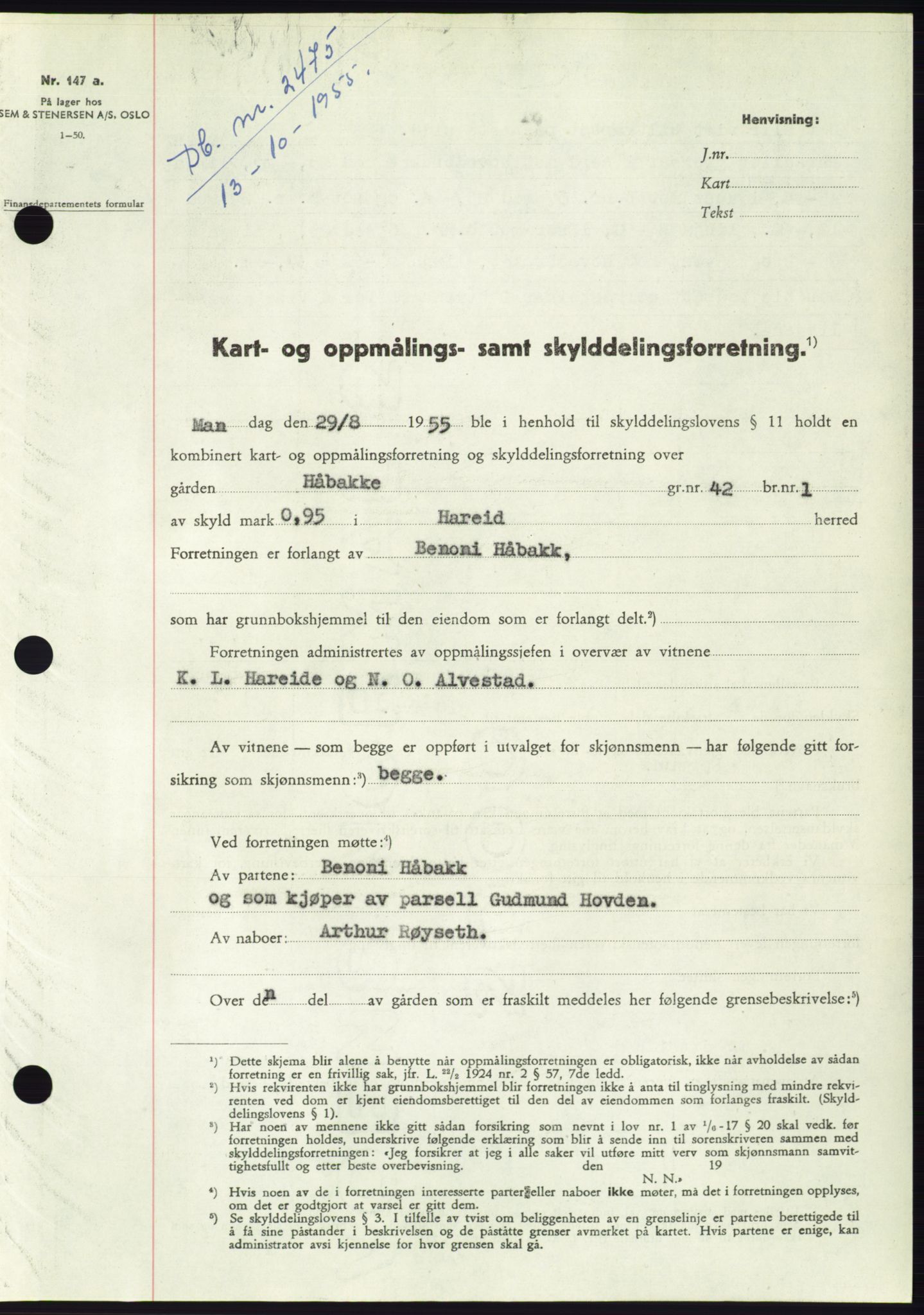 Søre Sunnmøre sorenskriveri, SAT/A-4122/1/2/2C/L0102: Pantebok nr. 28A, 1955-1956, Dagboknr: 2475/1955