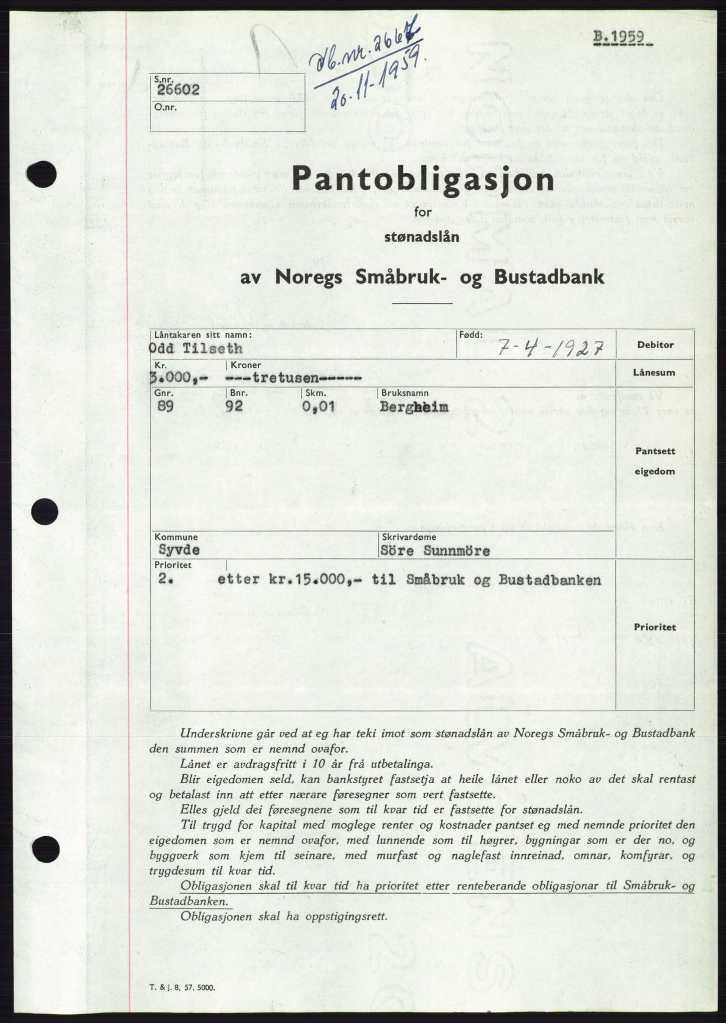 Søre Sunnmøre sorenskriveri, SAT/A-4122/1/2/2C/L0133: Pantebok nr. 21B, 1959-1959, Dagboknr: 2667/1959