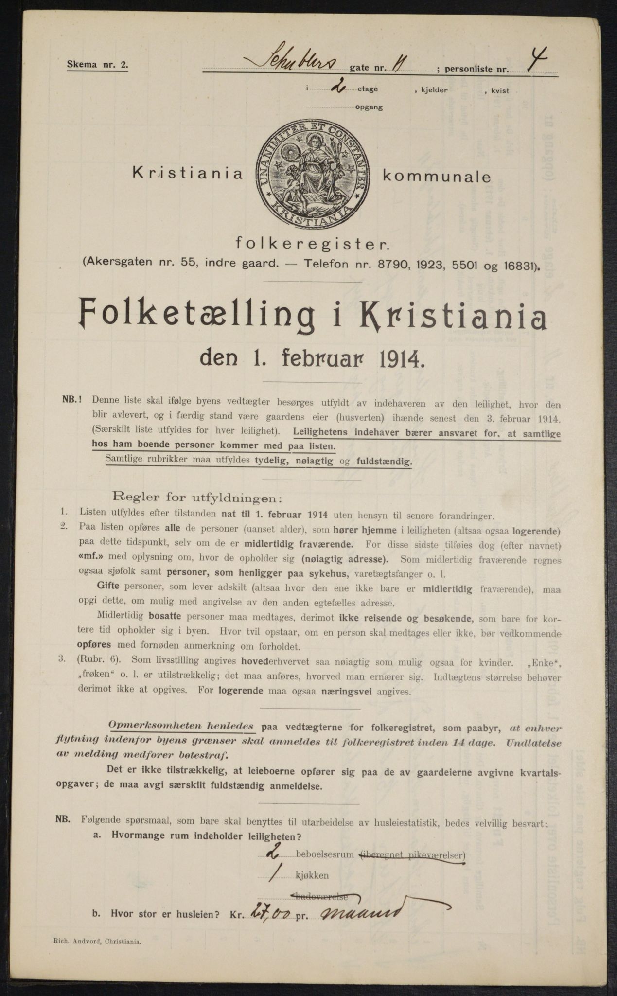 OBA, Kommunal folketelling 1.2.1914 for Kristiania, 1914, s. 92754