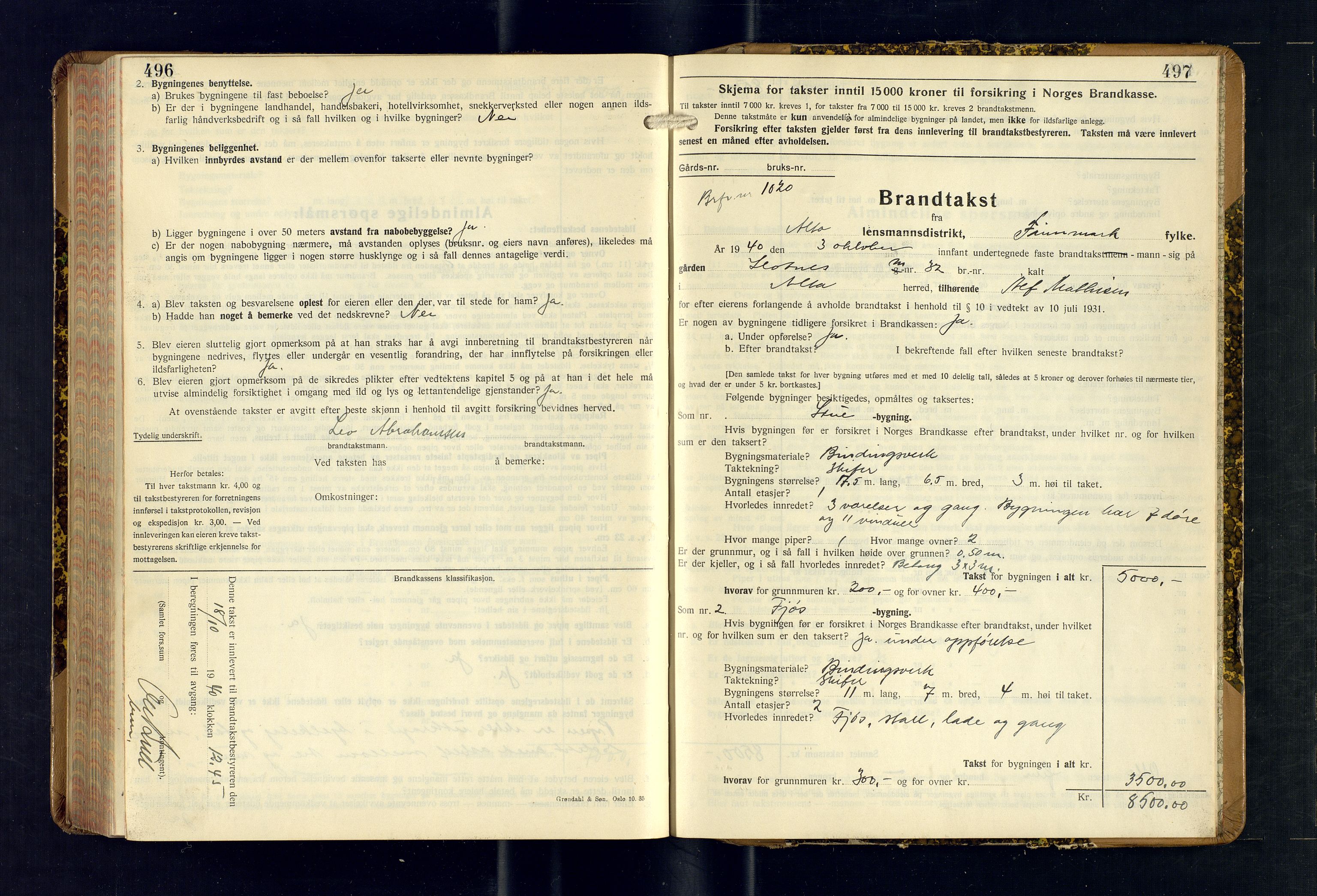 Alta lensmannskontor, AV/SATØ-S-1165/O/Ob/L0178: Branntakstprotokoll, 1937-1940, s. 496-497