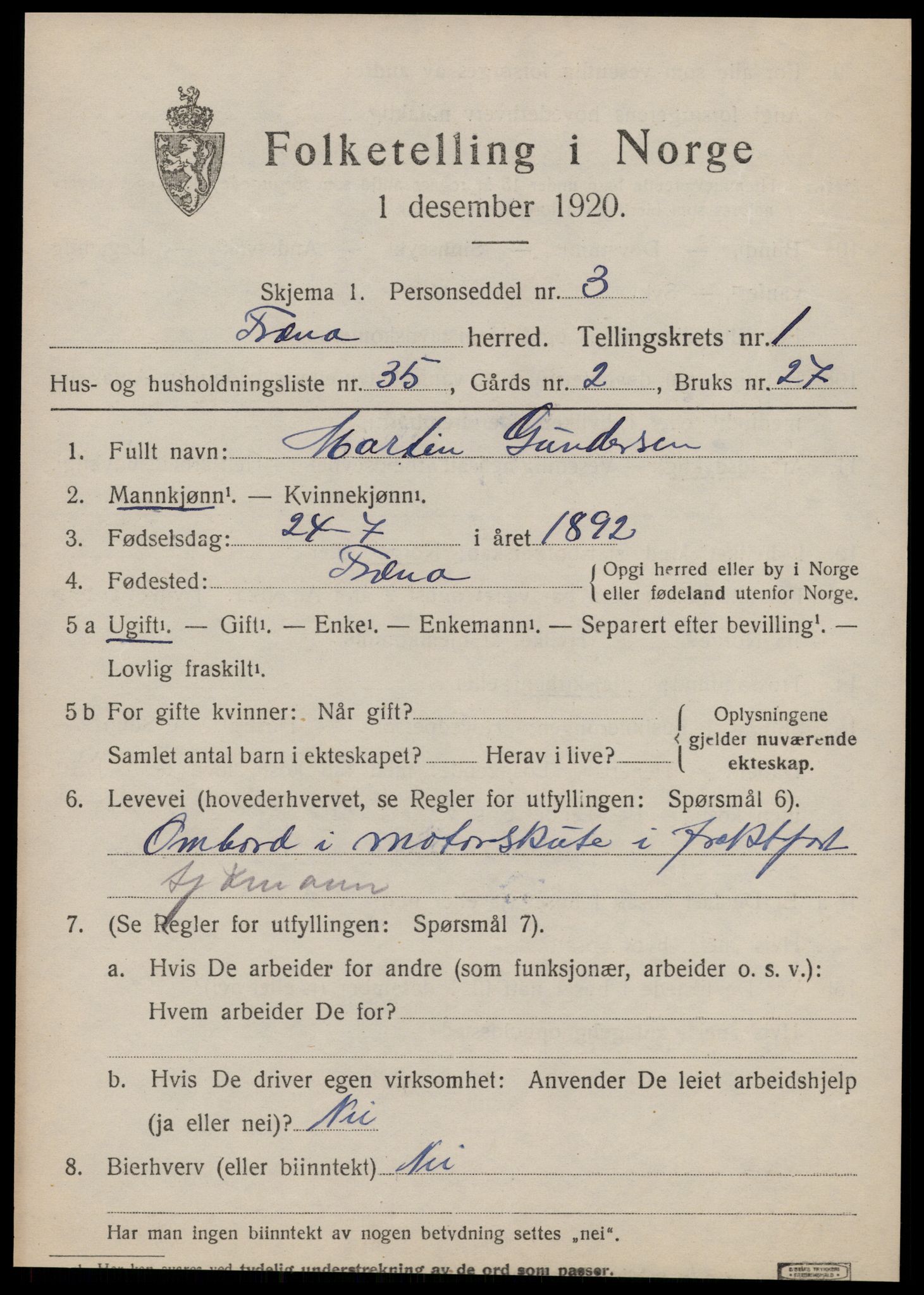 SAT, Folketelling 1920 for 1548 Fræna herred, 1920, s. 1499