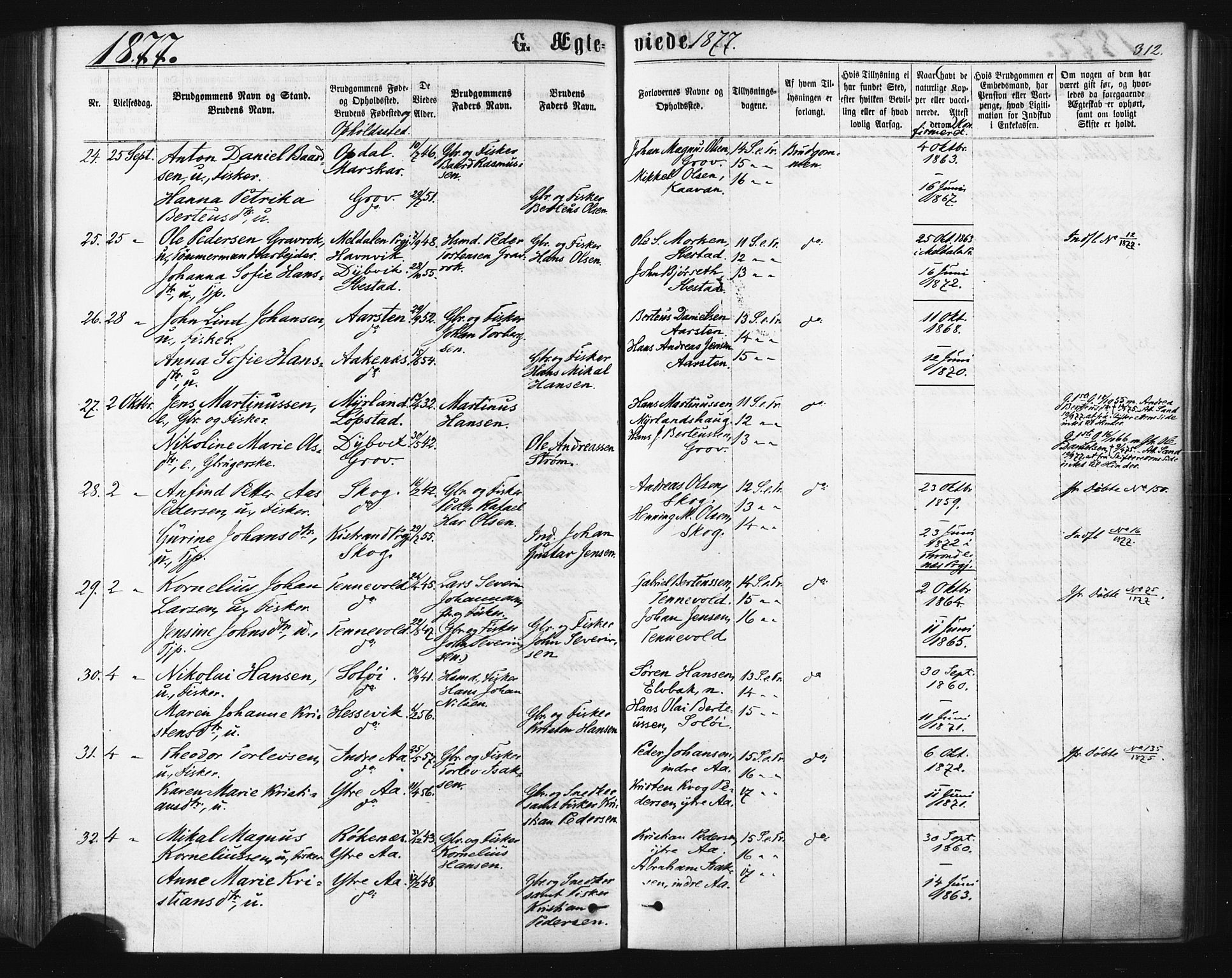Ibestad sokneprestembete, AV/SATØ-S-0077/H/Ha/Haa/L0010kirke: Ministerialbok nr. 10, 1869-1879, s. 312