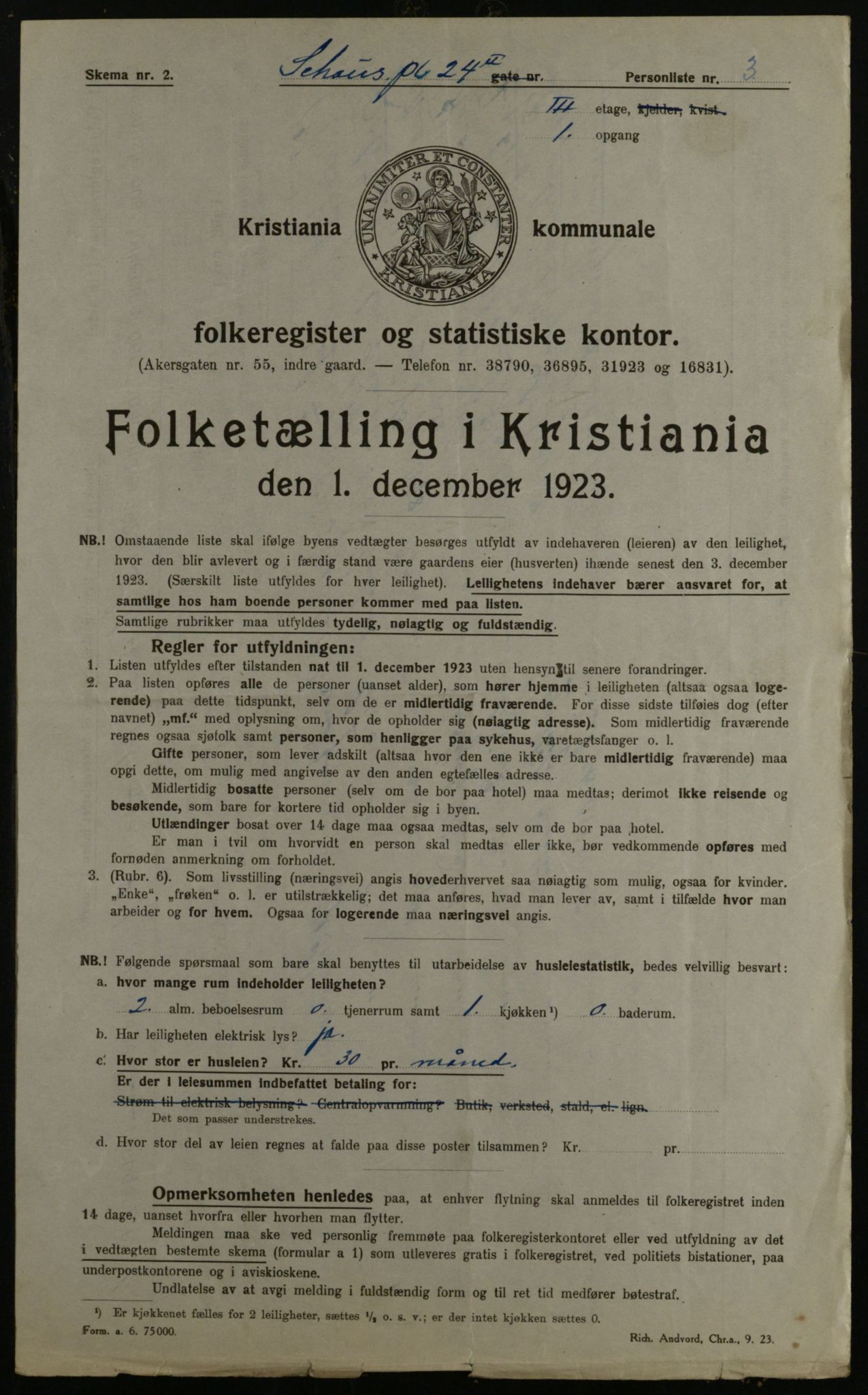 OBA, Kommunal folketelling 1.12.1923 for Kristiania, 1923, s. 100326