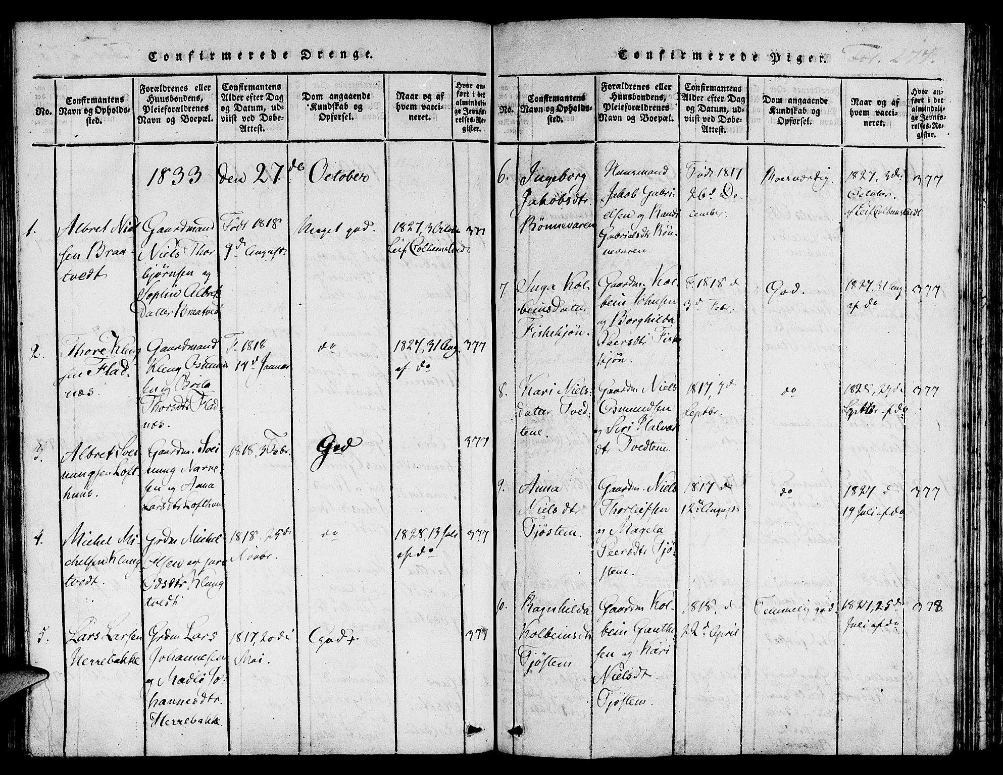 Suldal sokneprestkontor, AV/SAST-A-101845/01/IV/L0006: Ministerialbok nr. A 6, 1816-1836, s. 277